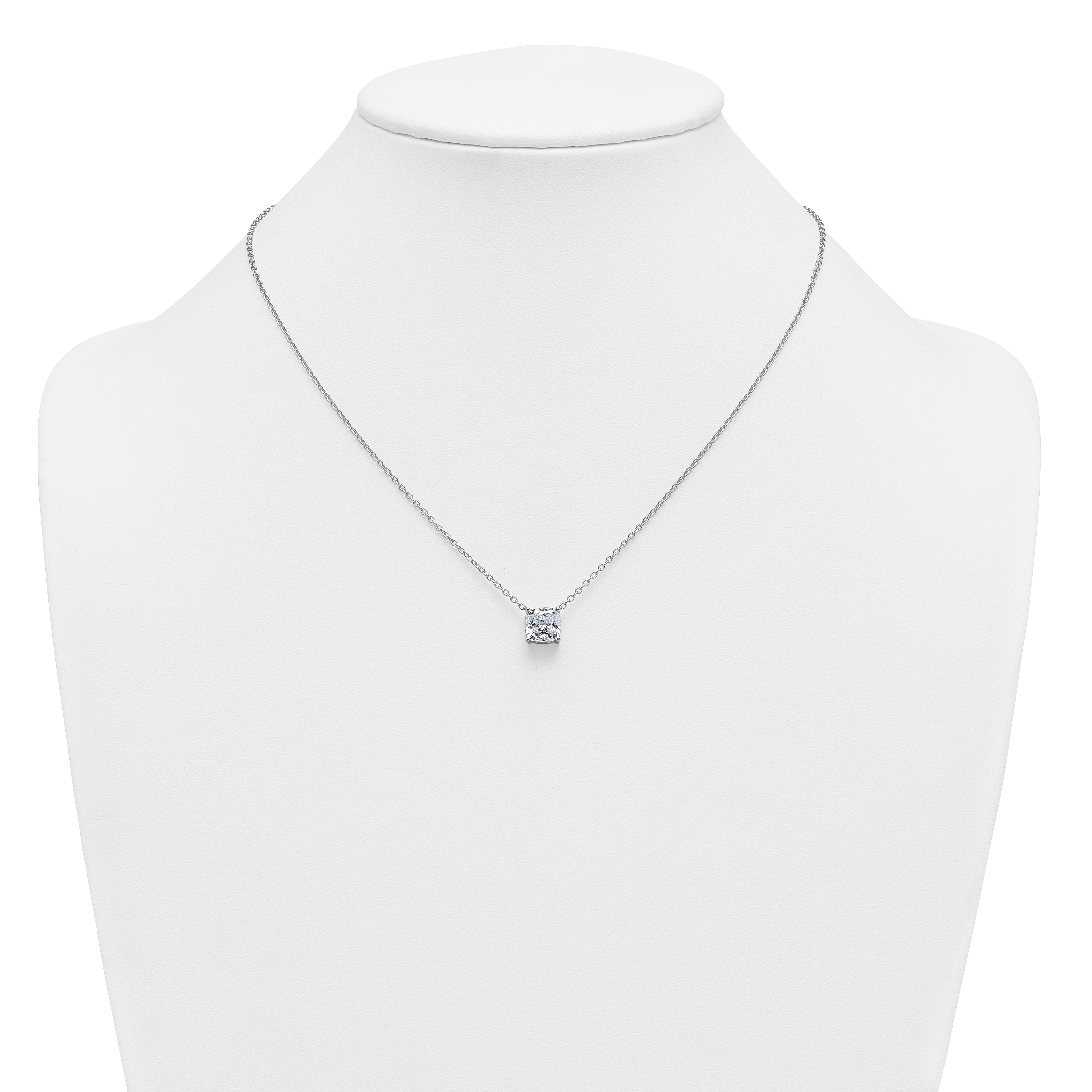 14k White Gold 3 carat Certified Lab Grown Diamond VS+ F+ Cushion Complete 18 inch Four Prong Pendant Necklace