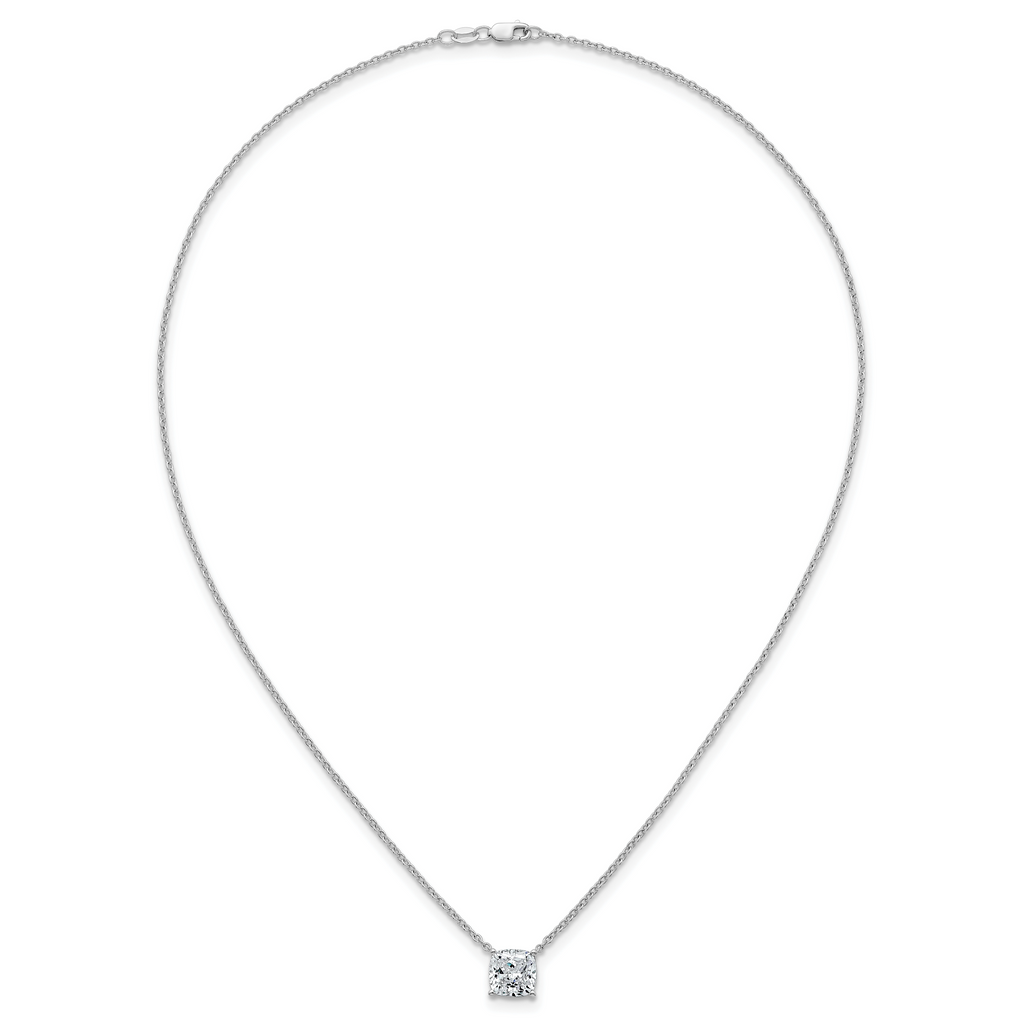 14k White Gold 3 carat Lab Grown Diamond VS+ F+ Cushion Complete 18 inch Four Prong Pendant Necklace