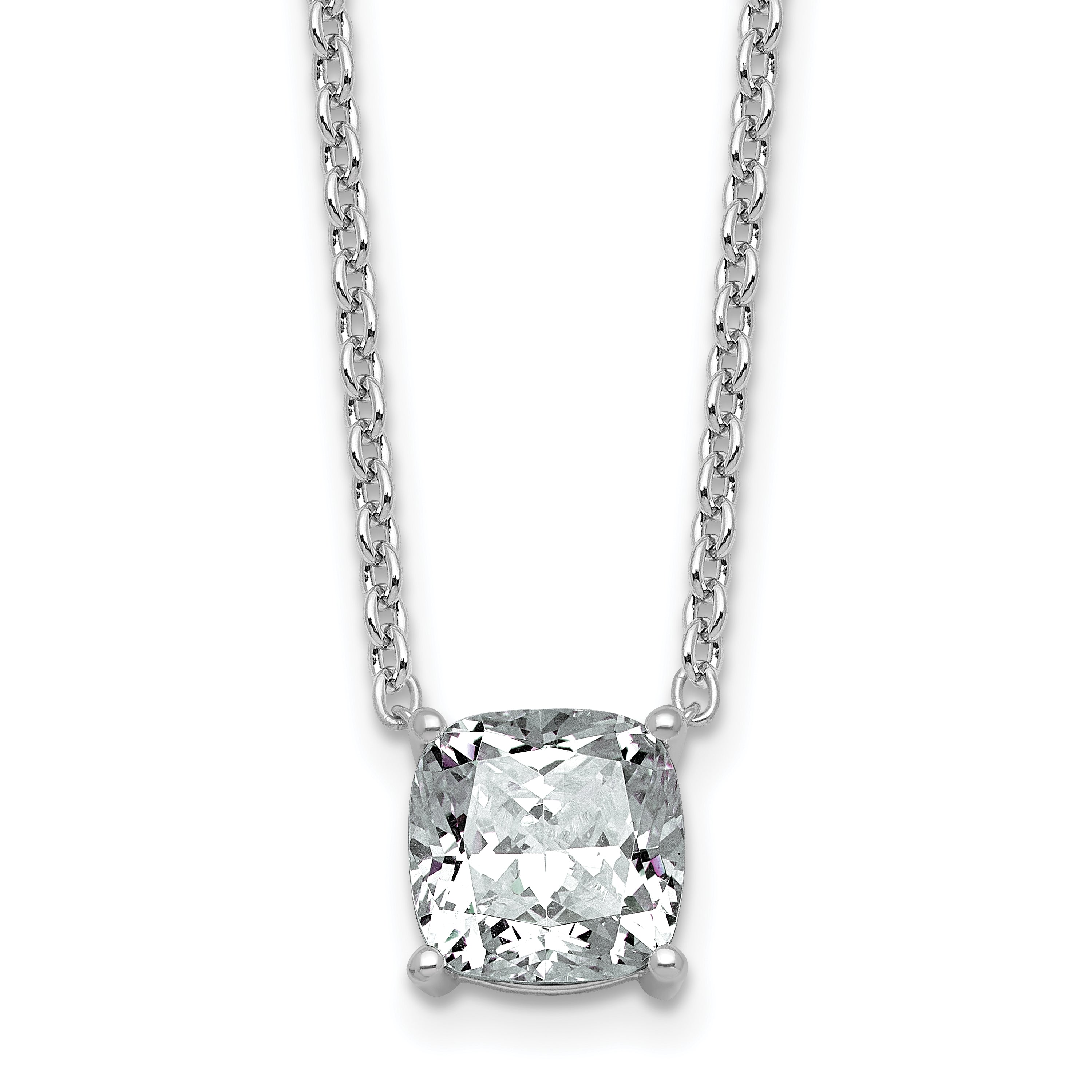 14k White Gold 3 carat Lab Grown Diamond VS+ F+ Cushion Complete 18 inch Four Prong Pendant Necklace Main image