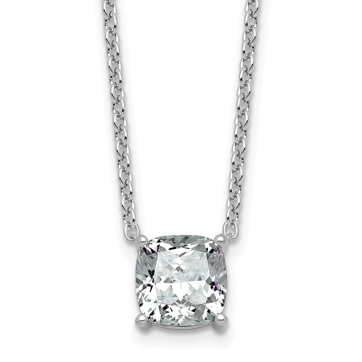 14k White Gold 3 carat Certified Lab Grown Diamond VS+ F+ Cushion Complete 18 inch Four Prong Pendant Necklace