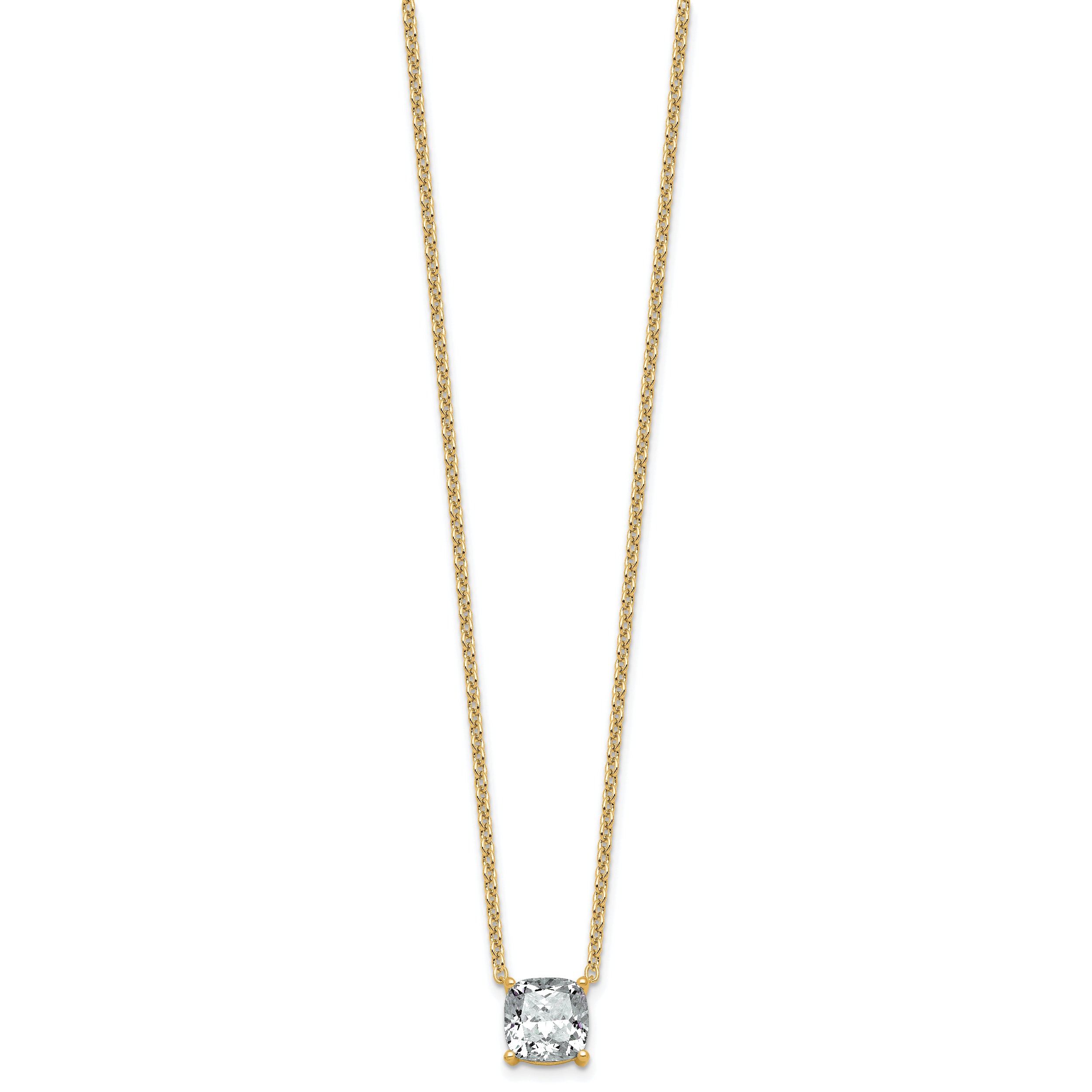 14k 3 carat Certified Lab Grown Diamond VS+ F+ Cushion Complete 18 inch Four Prong Pendant Necklace