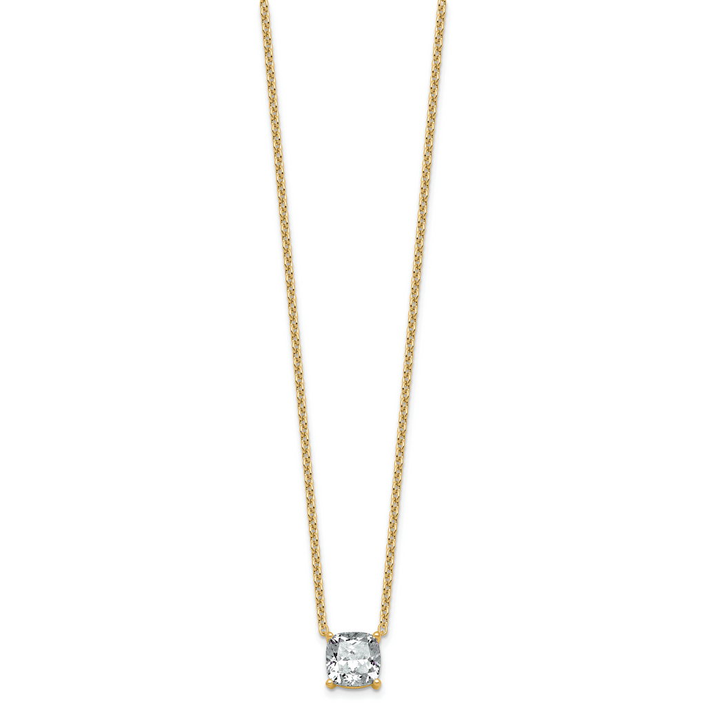 14k 3 carat Certified Lab Grown Diamond VS+ F+ Cushion Complete 18 inch Four Prong Pendant Necklace
