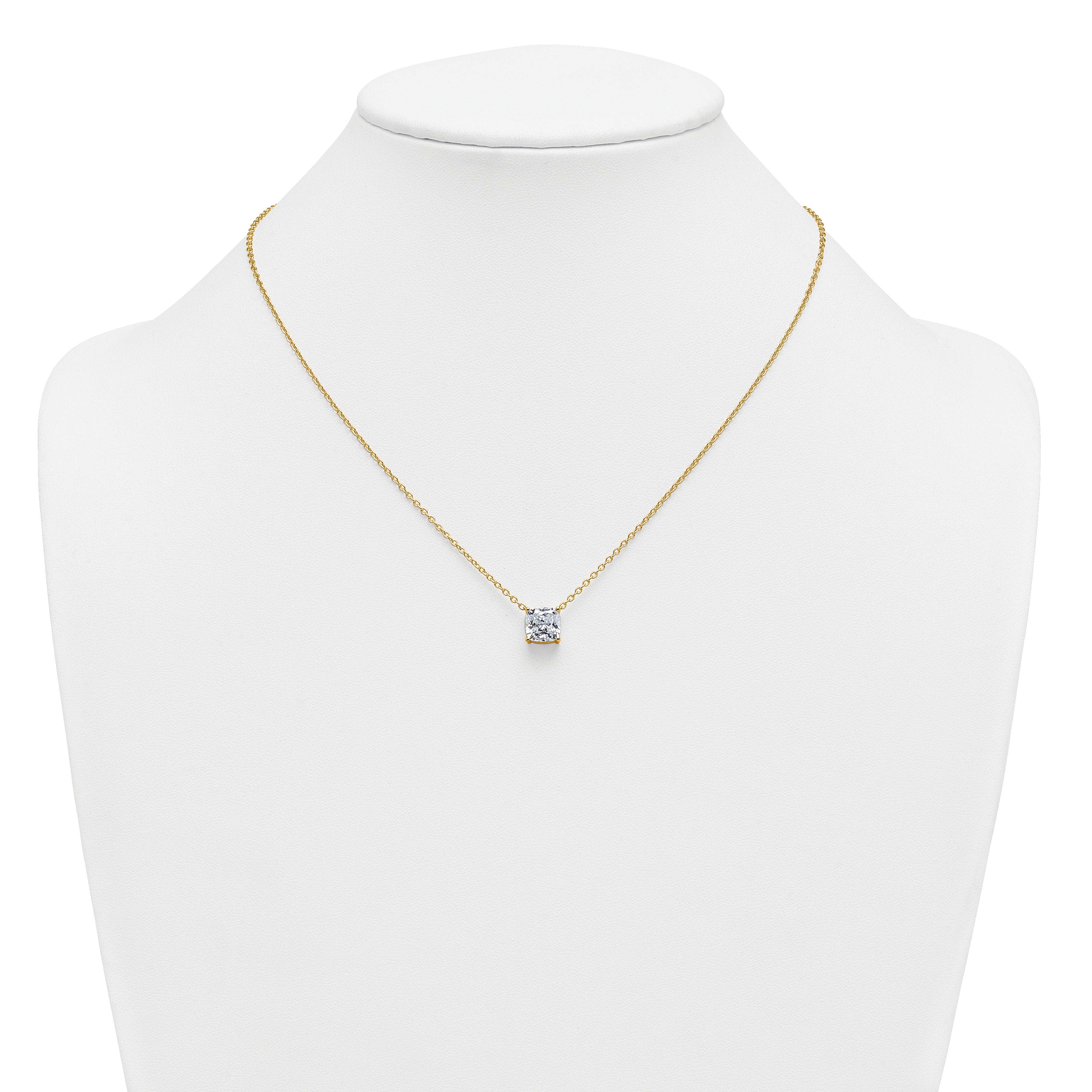 14k 3 carat Certified Lab Grown Diamond VS+ F+ Cushion Complete 18 inch Four Prong Pendant Necklace