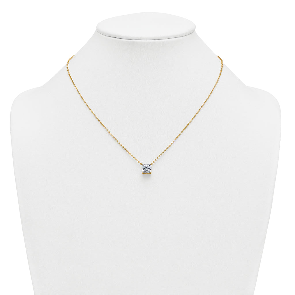 14k 3 carat Certified Lab Grown Diamond VS+ F+ Cushion Complete 18 inch Four Prong Pendant Necklace