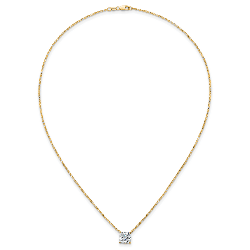 14k 3 carat Lab Grown Diamond VS+ F+ Cushion Complete 18 inch Four Prong Pendant Necklace