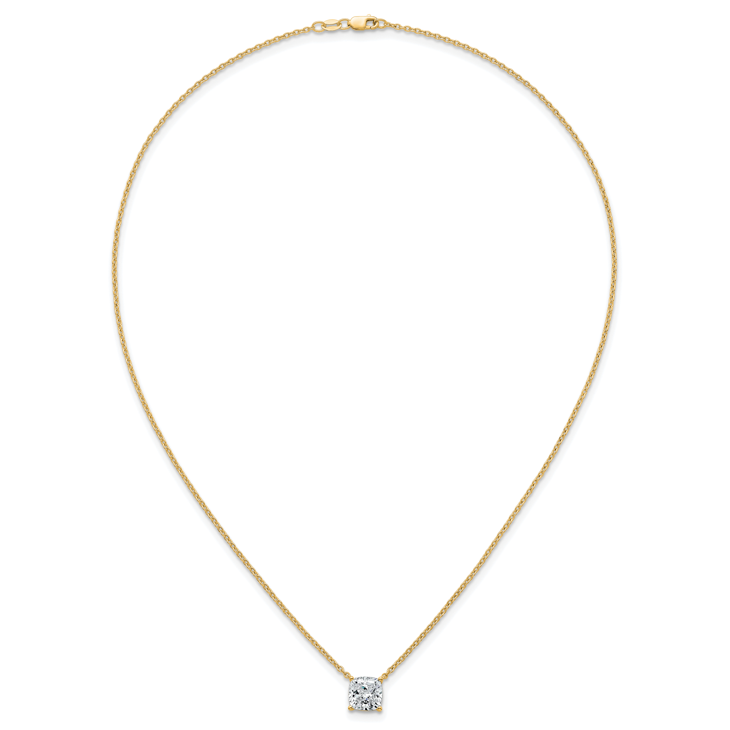 14k 3 carat Lab Grown Diamond VS+ F+ Cushion Complete 18 inch Four Prong Pendant Necklace
