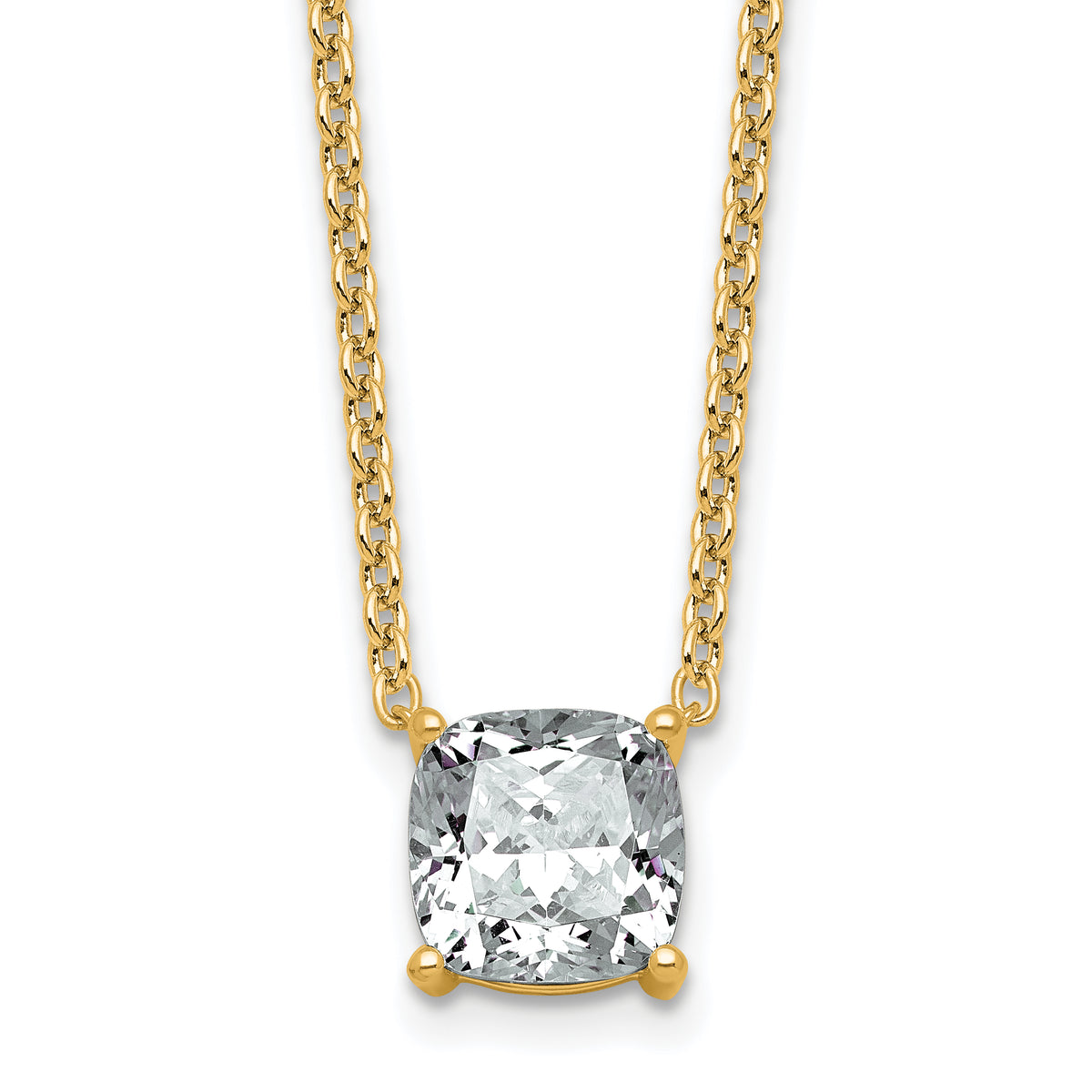 14k 3 carat Certified Lab Grown Diamond VS+ F+ Cushion Complete 18 inch Four Prong Pendant Necklace