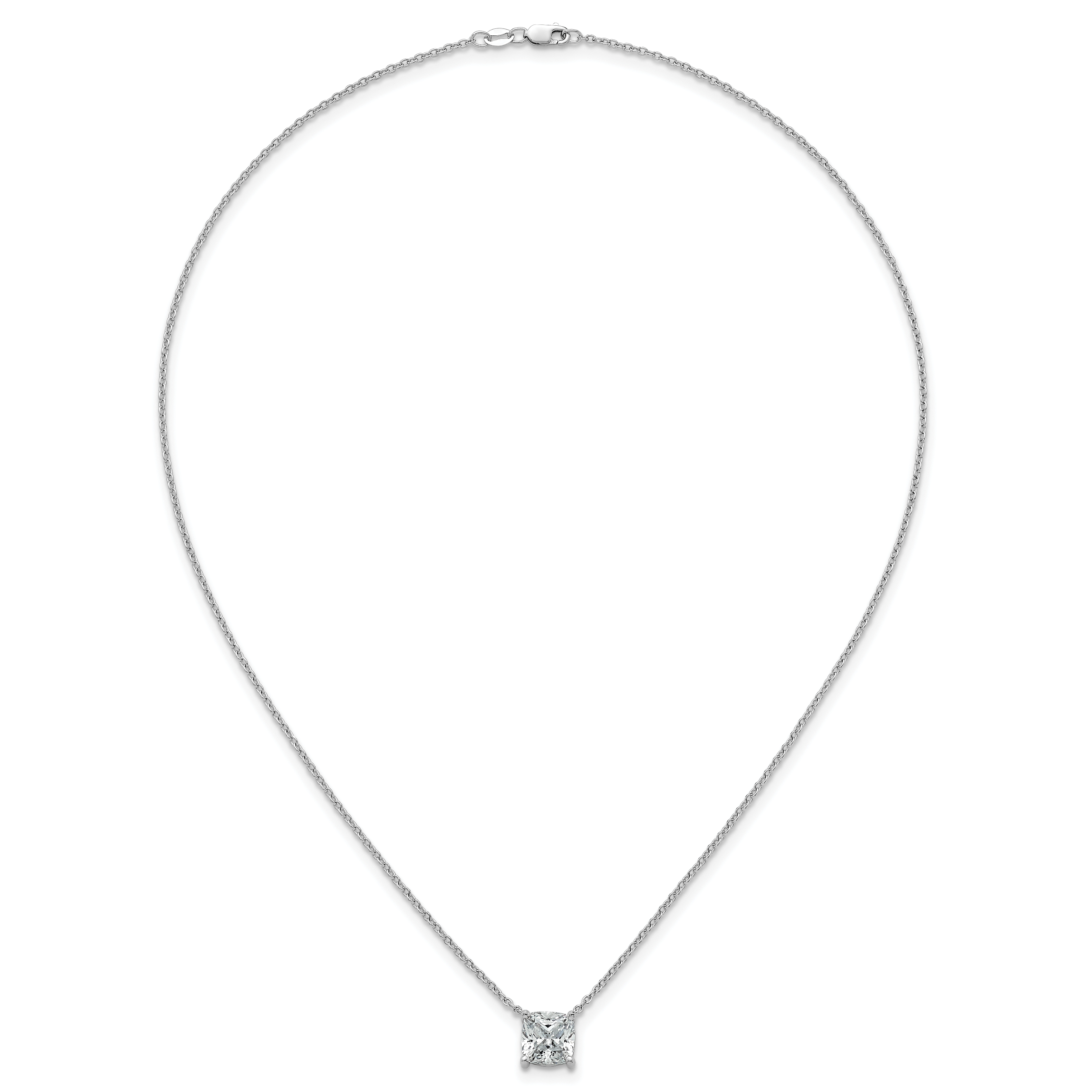 14k White Gold 3 1/2 carat Certified Lab Grown Diamond VS+ F+ Cushion Complete 18 inch Four Prong Pendant Necklace