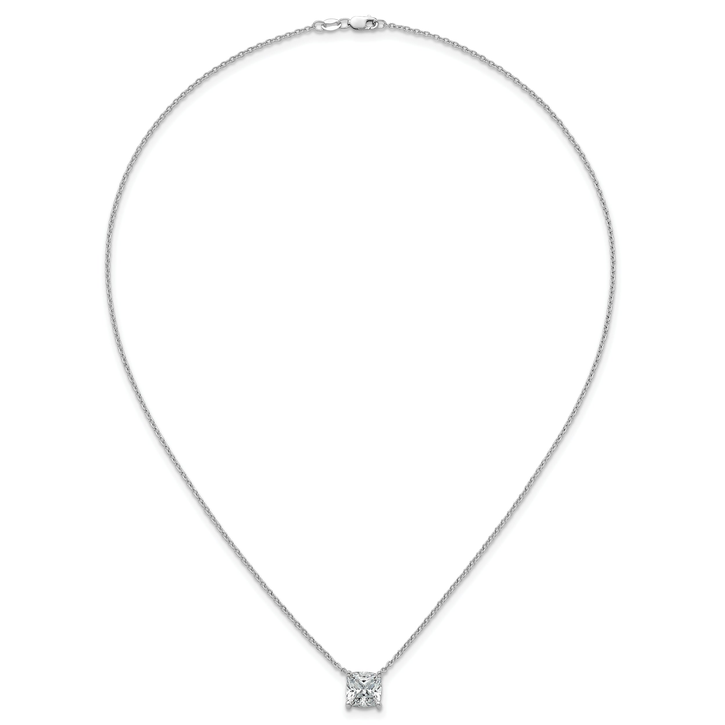 14k White Gold 3 1/2 carat Lab Grown Diamond VS+ F+ Cushion Complete 18 inch Four Prong Pendant Necklace