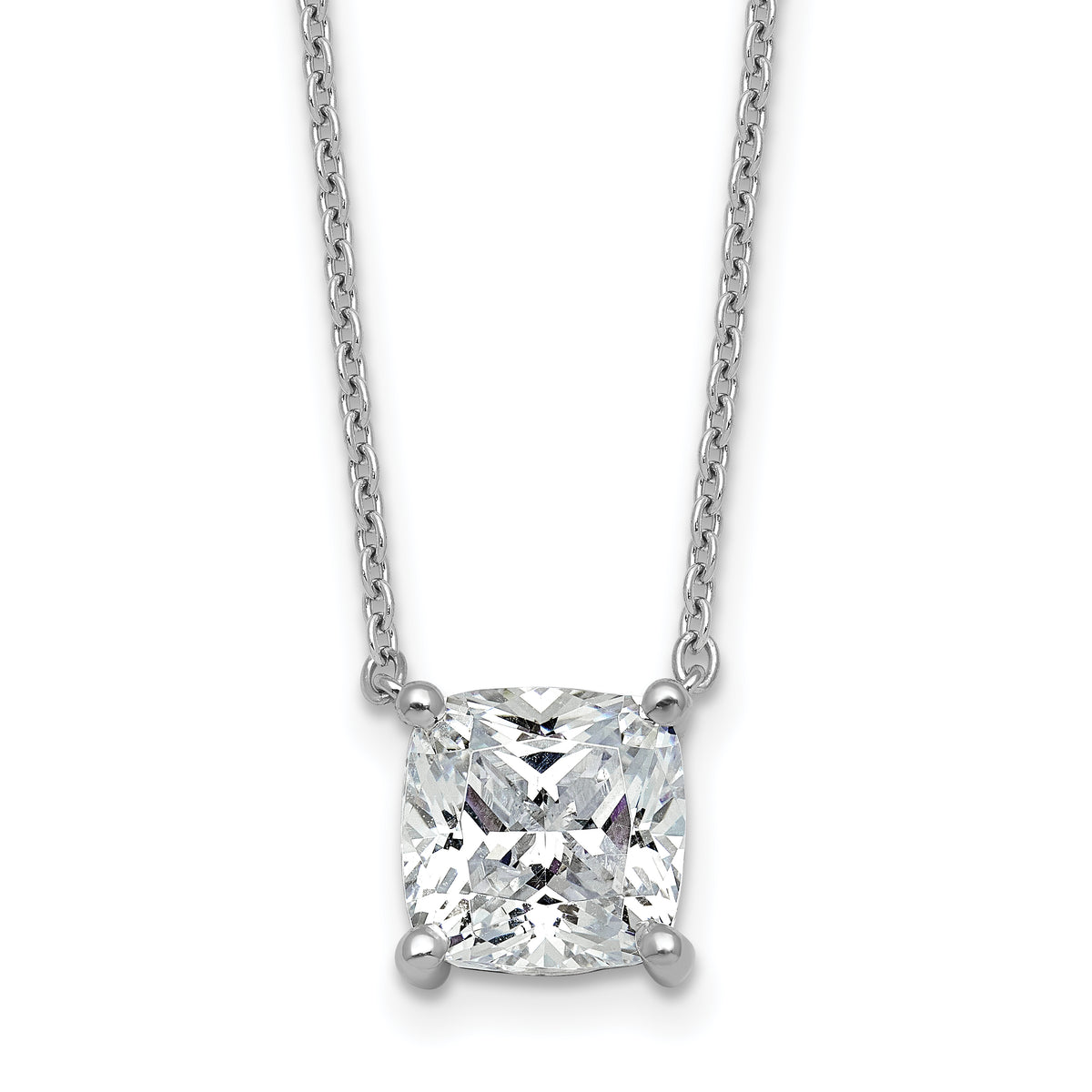 14k White Gold 3 1/2 carat Lab Grown Diamond VS+ F+ Cushion Complete 18 inch Four Prong Pendant Necklace