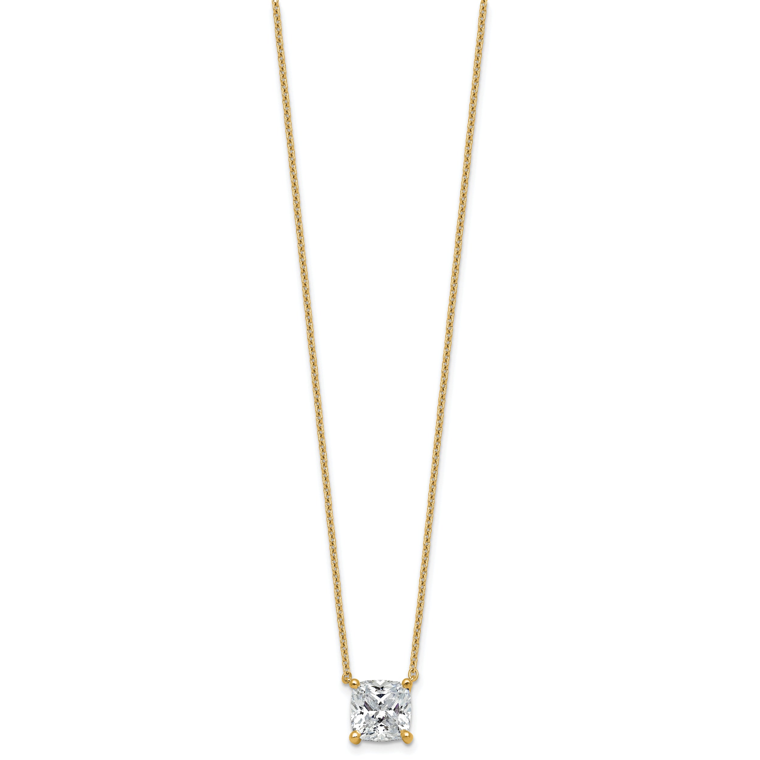 14k 3 1/2 carat Certified Lab Grown Diamond VS+ F+ Cushion Complete 18 inch Four Prong Pendant Necklace