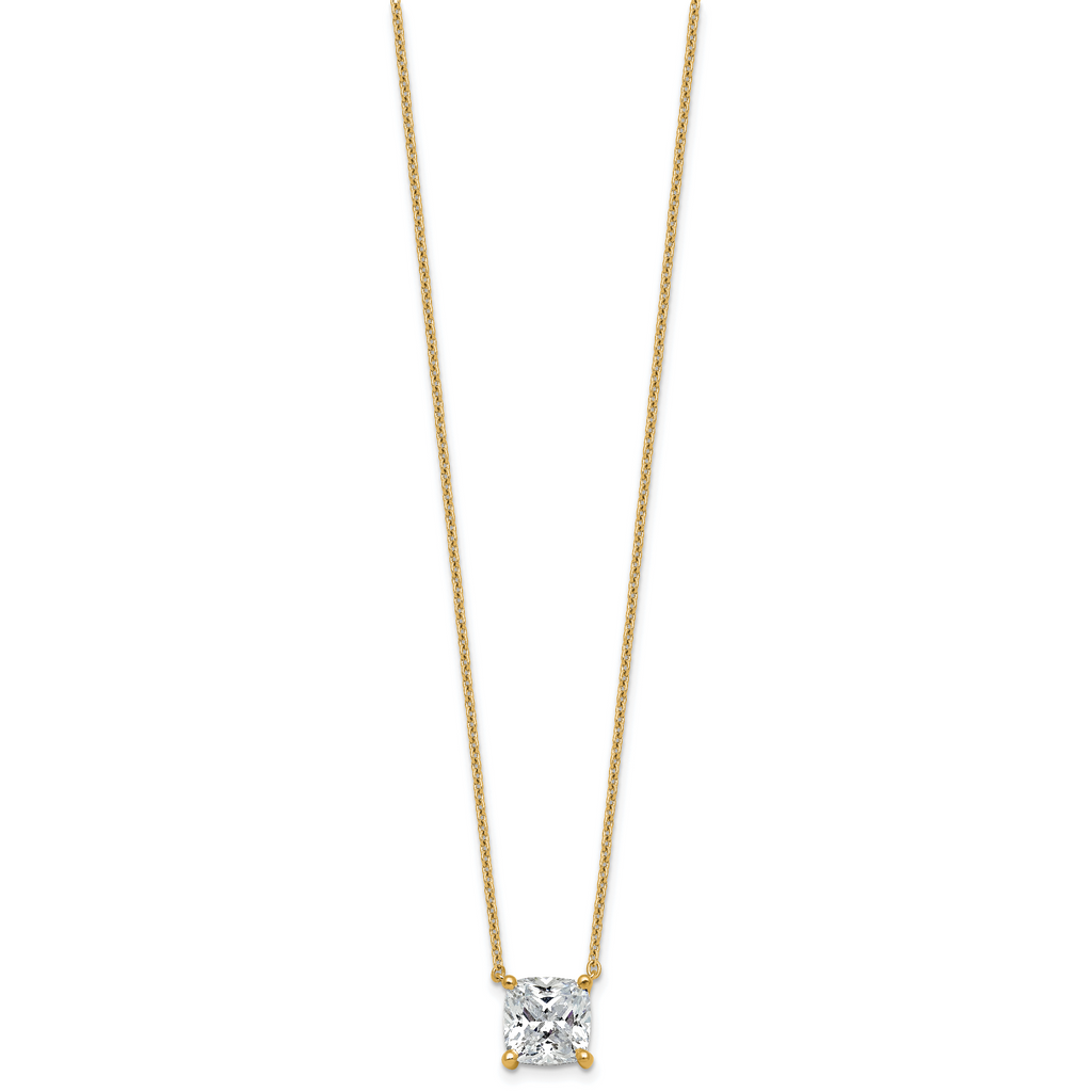 14k 3 1/2 carat Certified Lab Grown Diamond VS+ F+ Cushion Complete 18 inch Four Prong Pendant Necklace