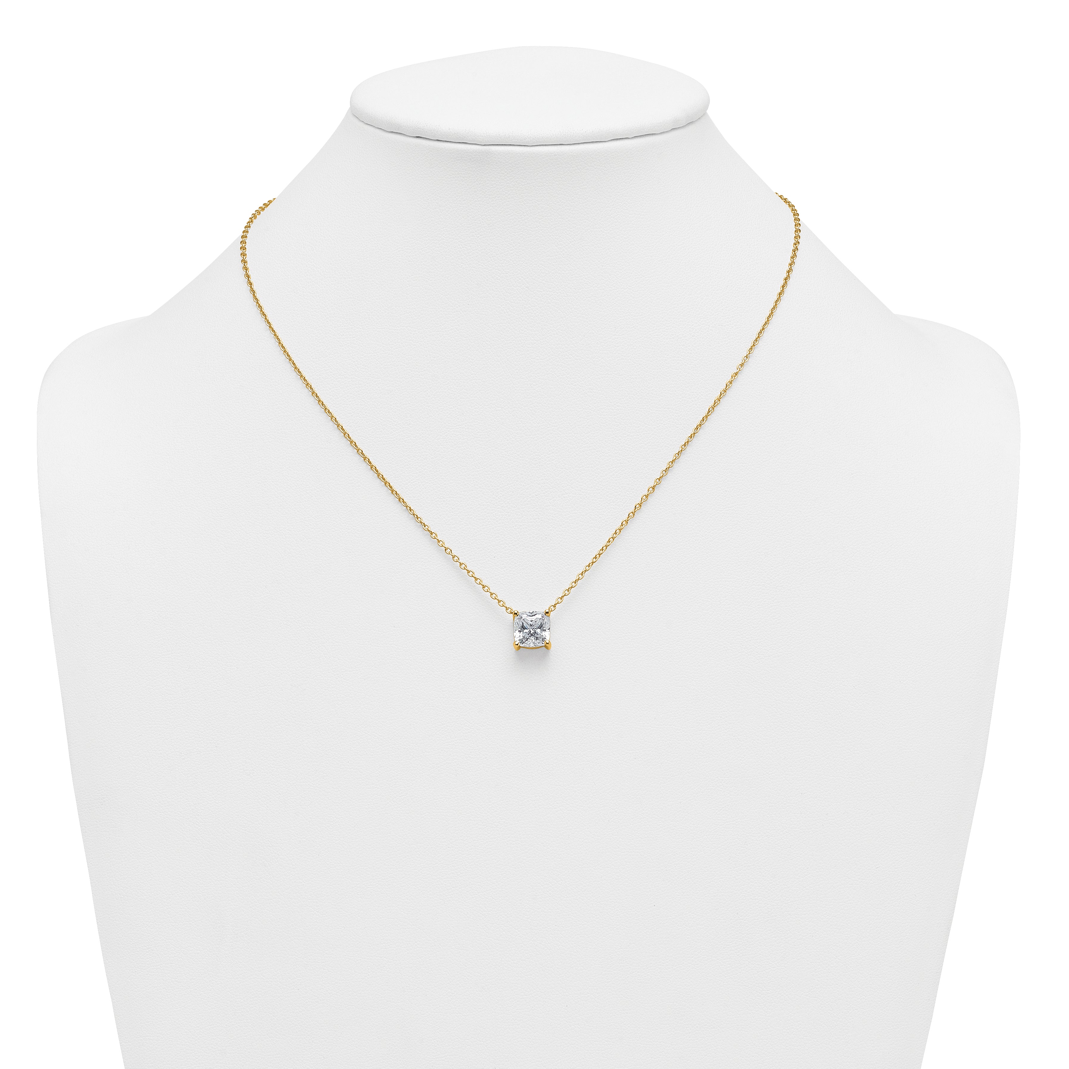 14k 3 1/2 carat Lab Grown Diamond VS+ F+ Cushion Complete 18 inch Four Prong Pendant Necklace