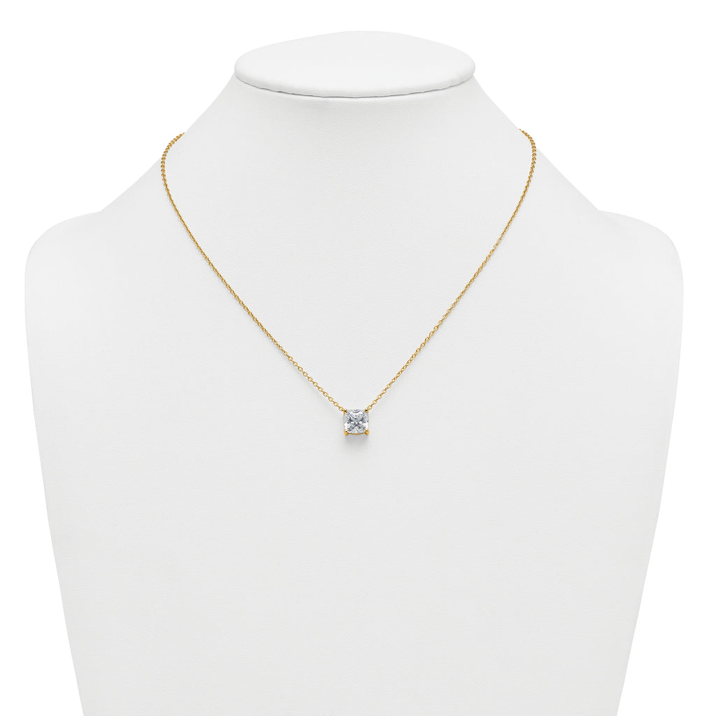 14k 3 1/2 carat Certified Lab Grown Diamond VS+ F+ Cushion Complete 18 inch Four Prong Pendant Necklace