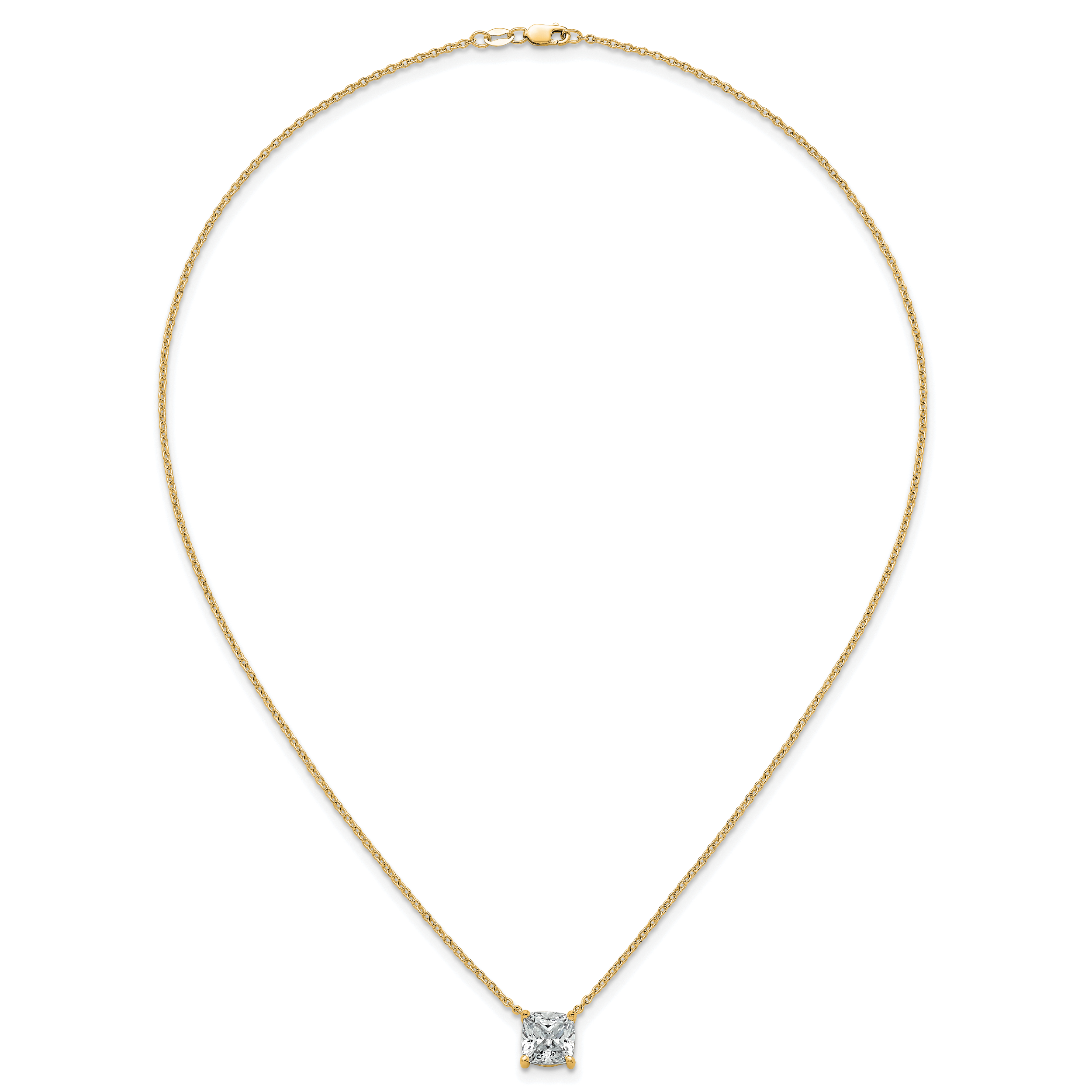 14k 3 1/2 carat Certified Lab Grown Diamond VS+ F+ Cushion Complete 18 inch Four Prong Pendant Necklace