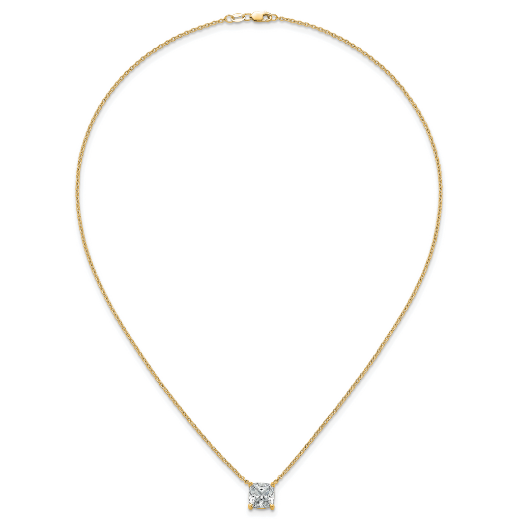 14k 3 1/2 carat Lab Grown Diamond VS+ F+ Cushion Complete 18 inch Four Prong Pendant Necklace