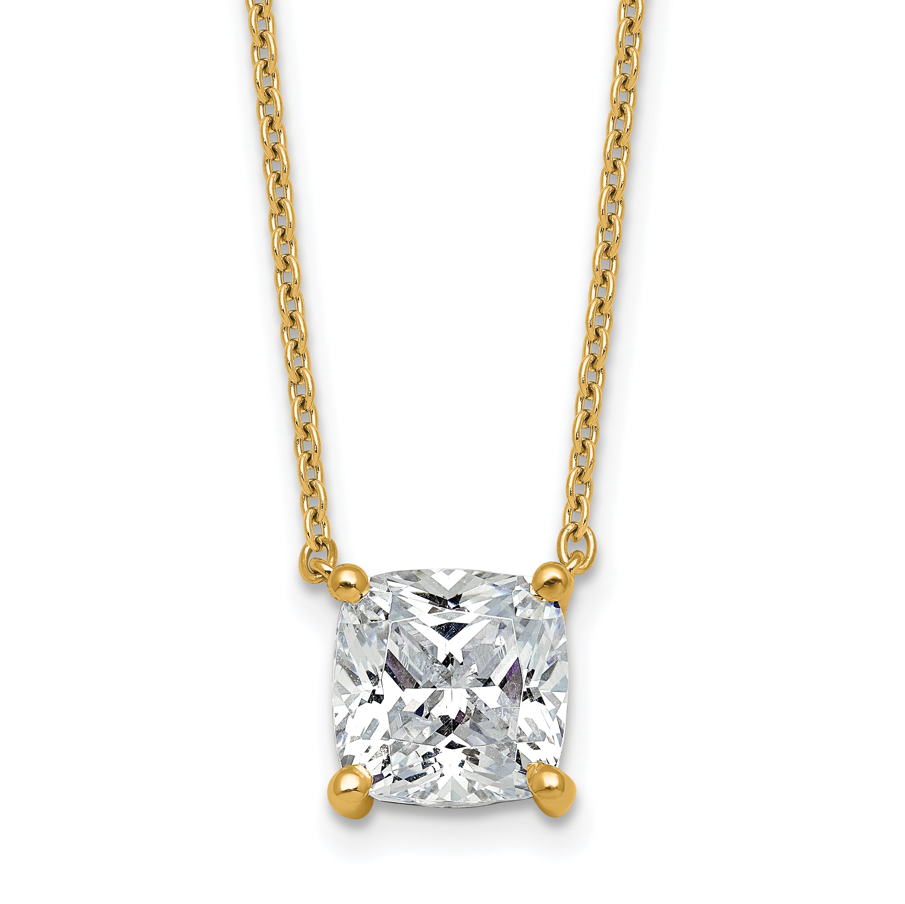 14k 3 1/2 carat Lab Grown Diamond VS+ F+ Cushion Complete 18 inch Four Prong Pendant Necklace