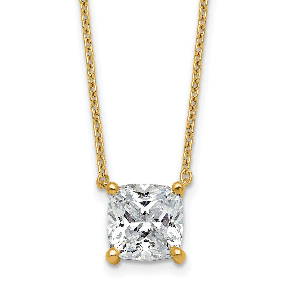 14k 3 1/2 carat Lab Grown Diamond VS+ F+ Cushion Complete 18 inch Four Prong Pendant Necklace