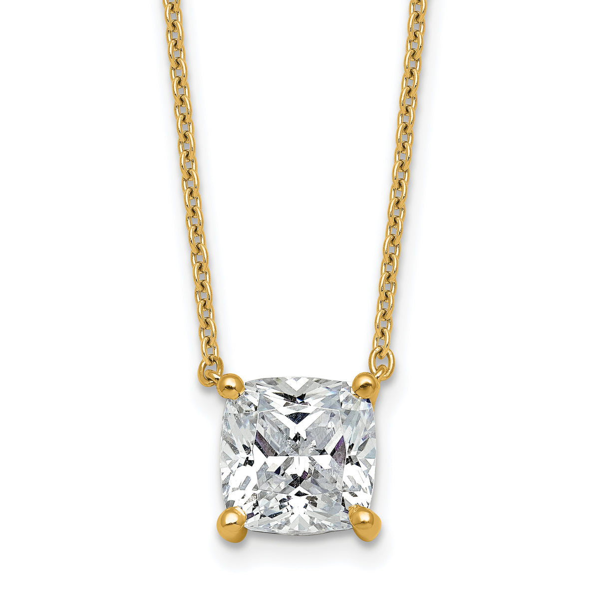 14k 3 1/2 carat Lab Grown Diamond VS+ F+ Cushion Complete 18 inch Four Prong Pendant Necklace