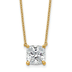 14k 3 1/2 carat Lab Grown Diamond VS+ F+ Cushion Complete 18 inch Four Prong Pendant Necklace