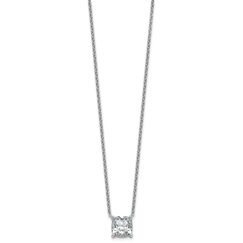 14k White Gold 4 carat Certified Lab Grown Diamond VS+ F+ Cushion Complete 18 inch Four Prong Pendant Necklace