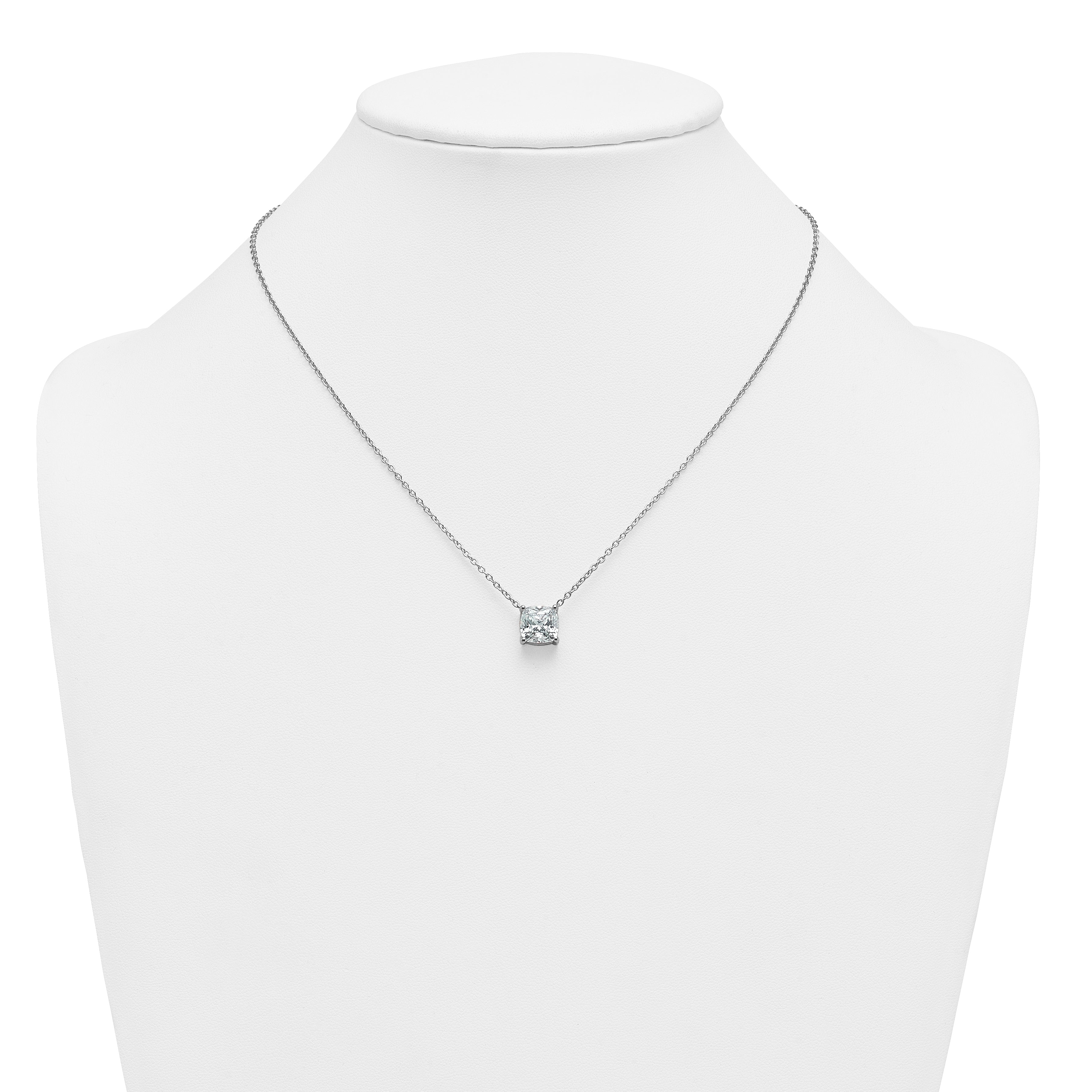 14k White Gold 4 carat Certified Lab Grown Diamond VS+ F+ Cushion Complete 18 inch Four Prong Pendant Necklace