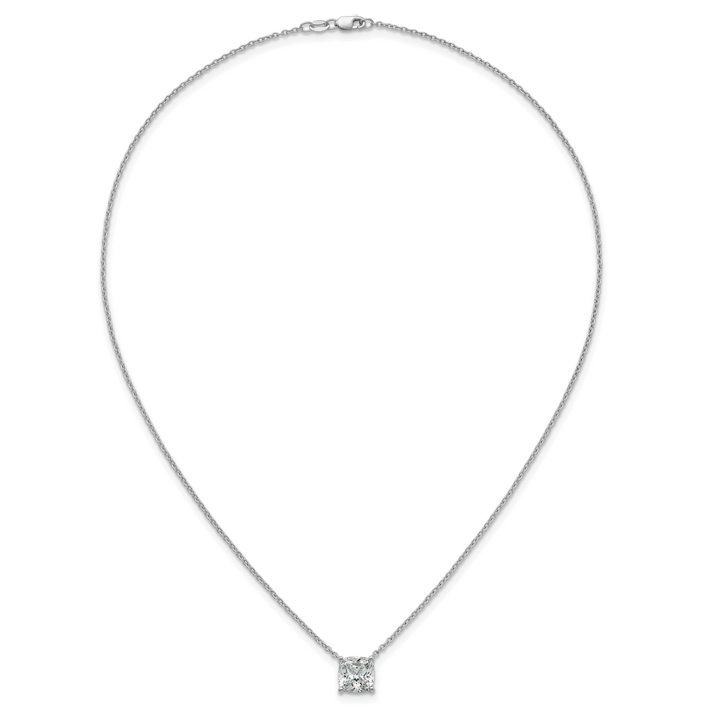 14k White Gold 4 carat Certified Lab Grown Diamond VS+ F+ Cushion Complete 18 inch Four Prong Pendant Necklace