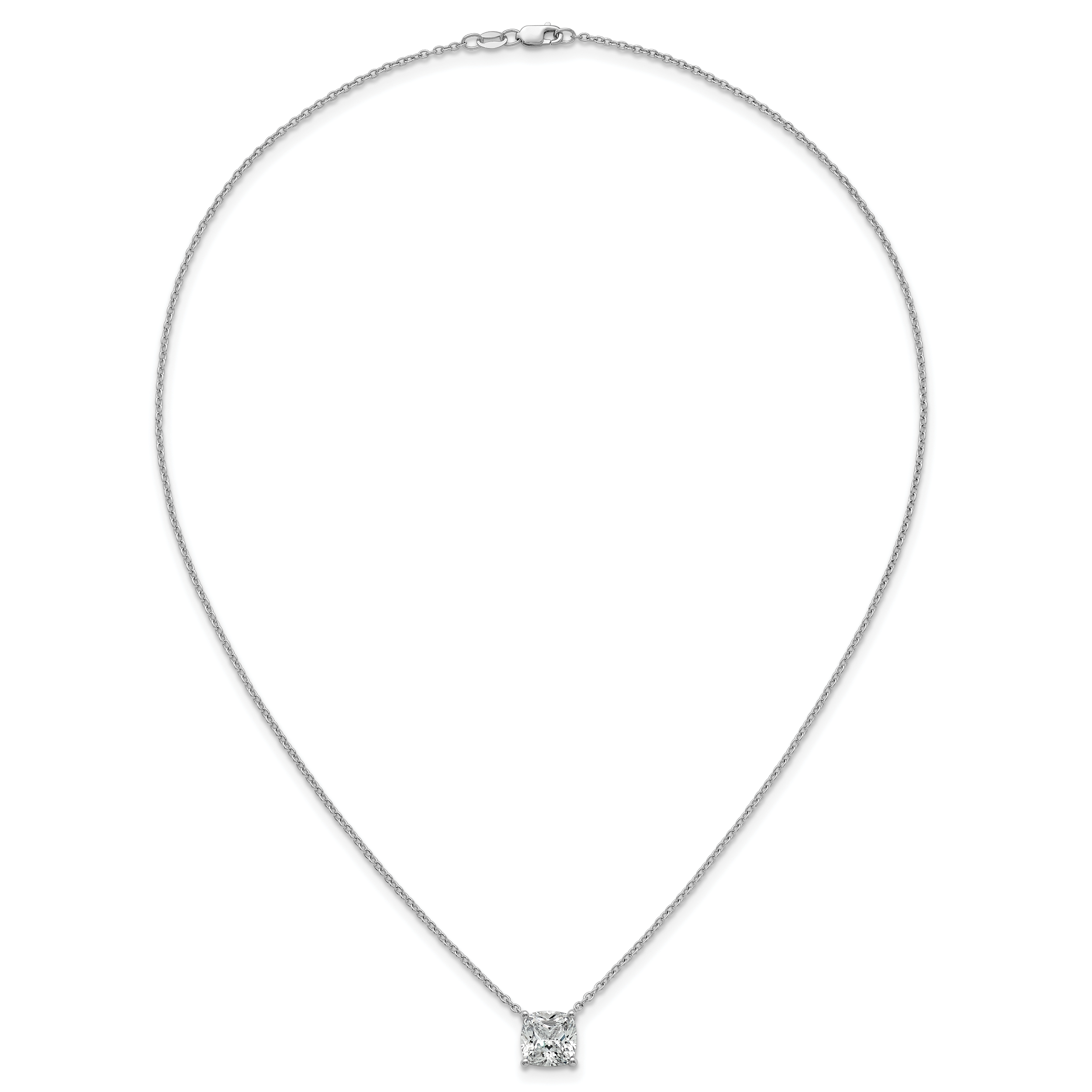 14k White Gold 4 carat Lab Grown Diamond VS+ F+ Cushion Complete 18 inch Four Prong Pendant Necklace