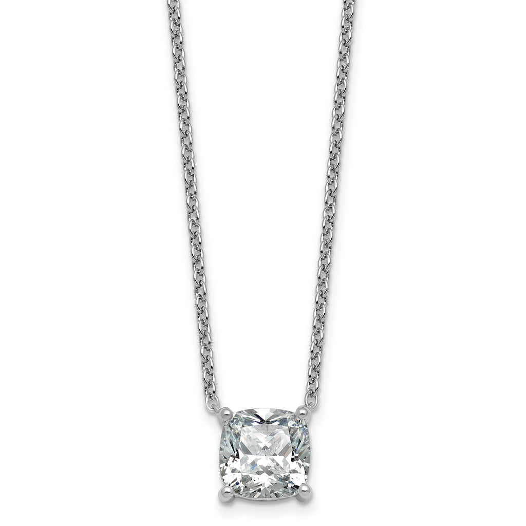 14k White Gold 4 carat Lab Grown Diamond VS+ F+ Cushion Complete 18 inch Four Prong Pendant Necklace