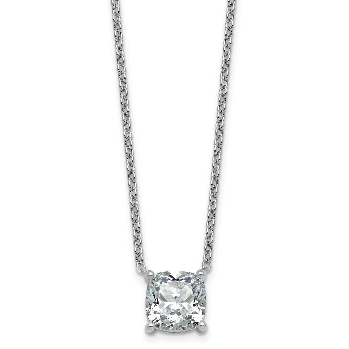 14k White Gold 4 carat Lab Grown Diamond VS+ F+ Cushion Complete 18 inch Four Prong Pendant Necklace