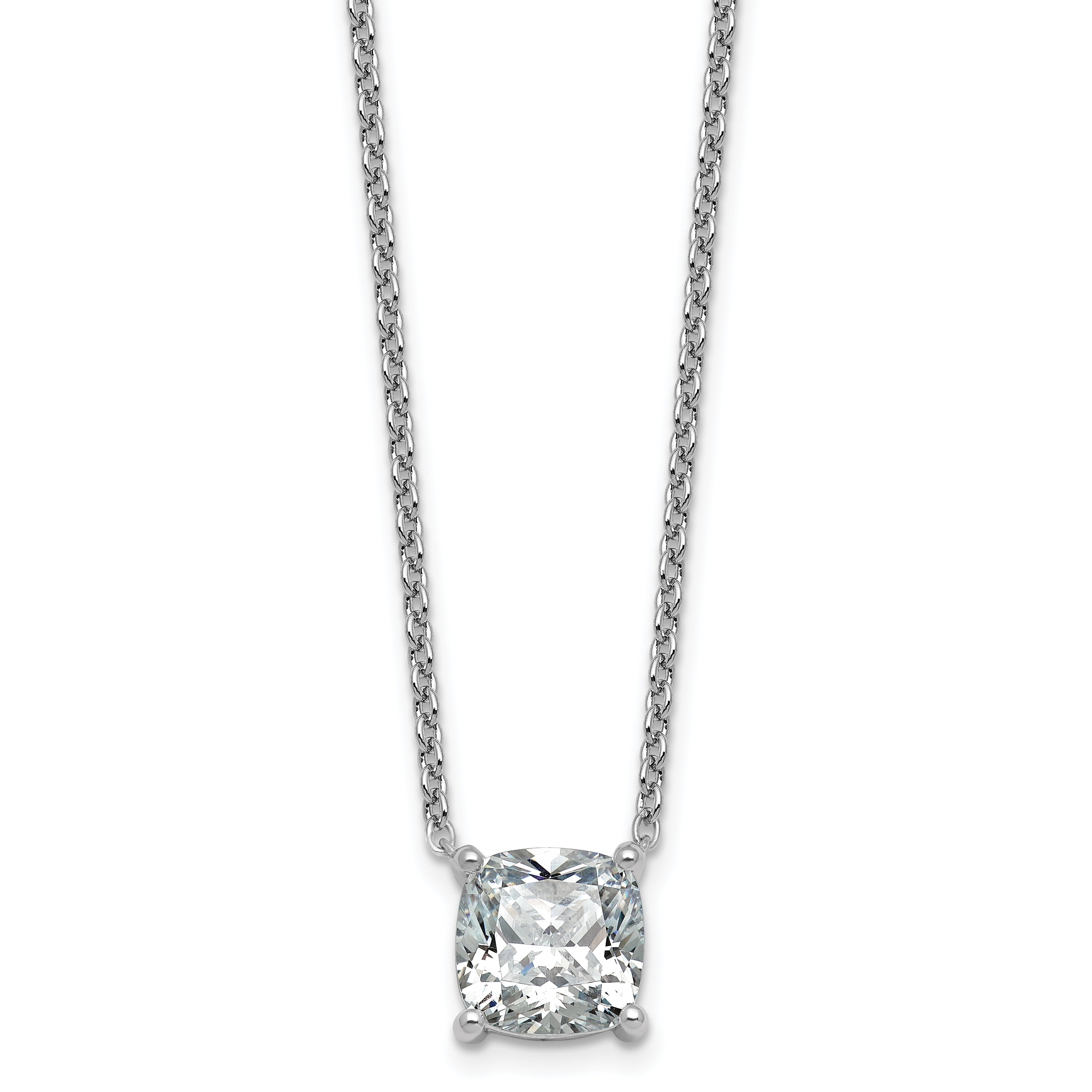 14k White Gold 4 carat Certified Lab Grown Diamond VS+ F+ Cushion Complete 18 inch Four Prong Pendant Necklace