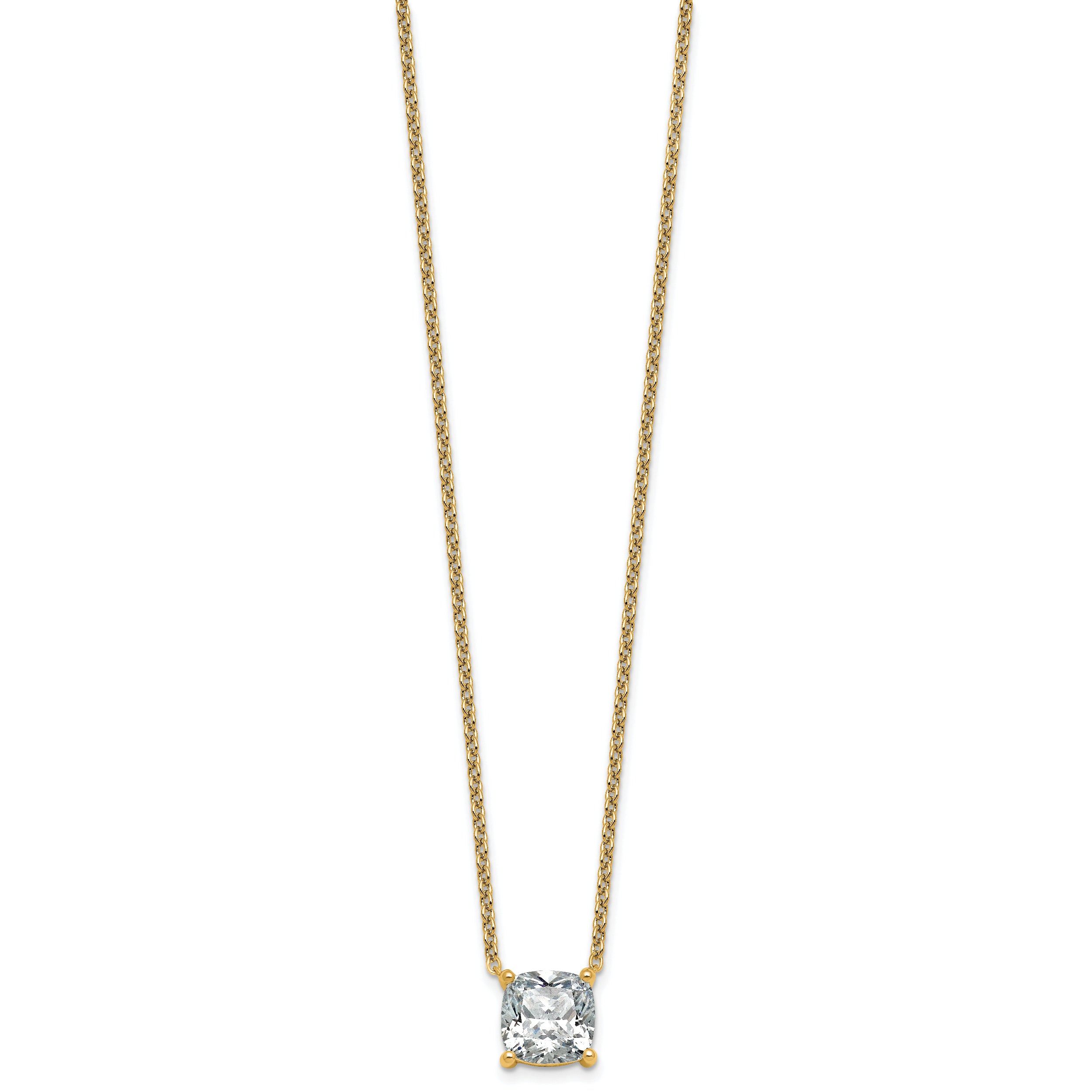 14k 4 carat Certified Lab Grown Diamond VS+ F+ Cushion Complete 18 inch Four Prong Pendant Necklace