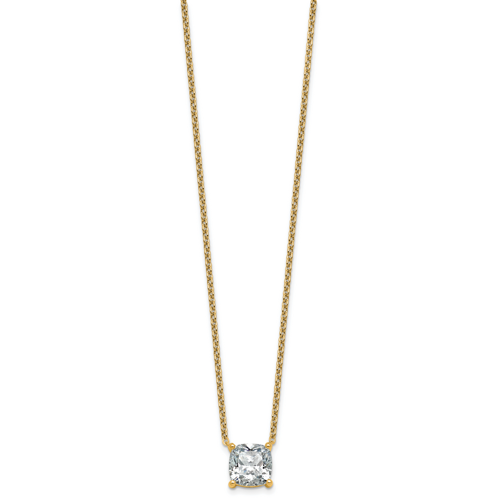 14k 4 carat Lab Grown Diamond VS+ F+ Cushion Complete 18 inch Four Prong Pendant Necklace