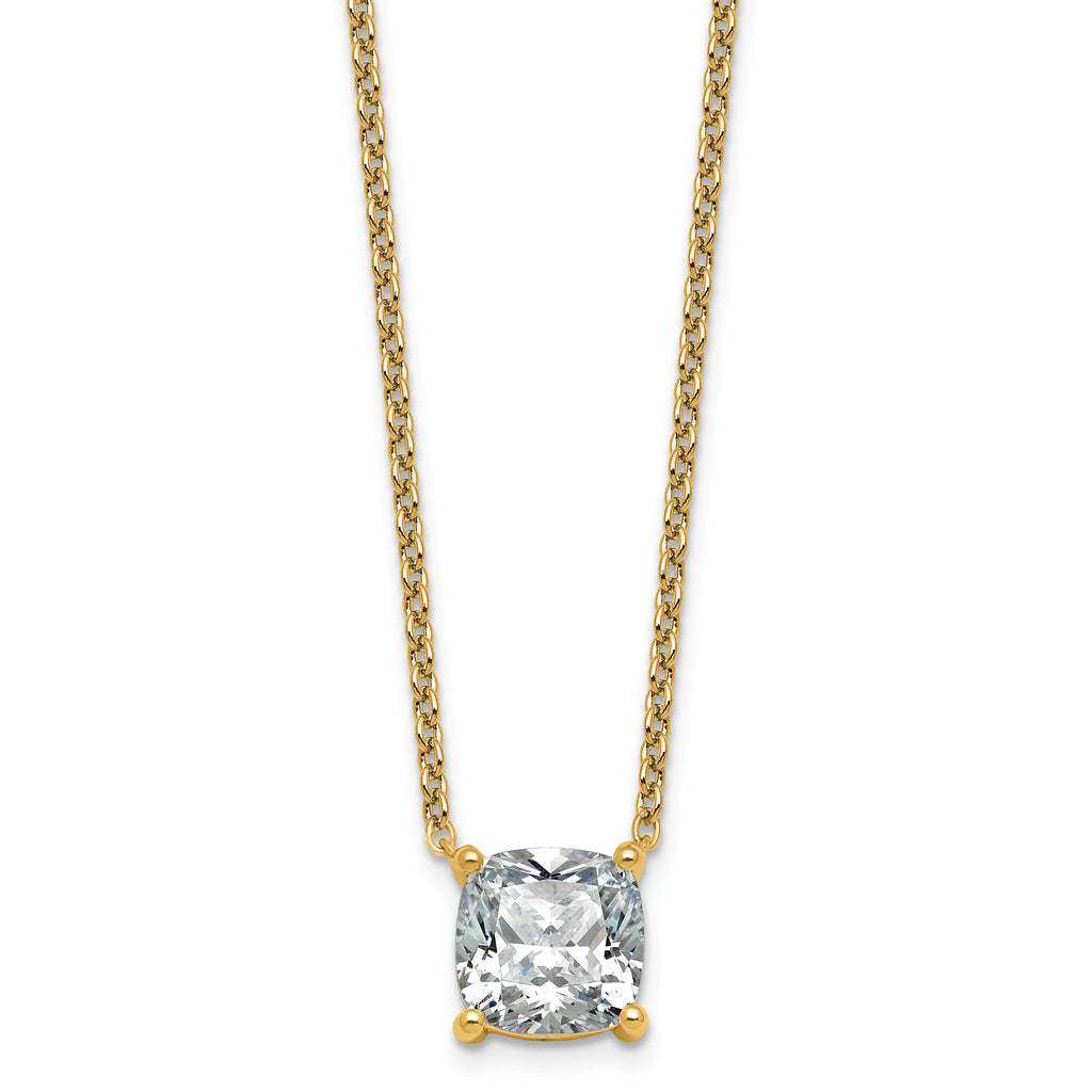 14k 4 carat Lab Grown Diamond VS+ F+ Cushion Complete 18 inch Four Prong Pendant Necklace