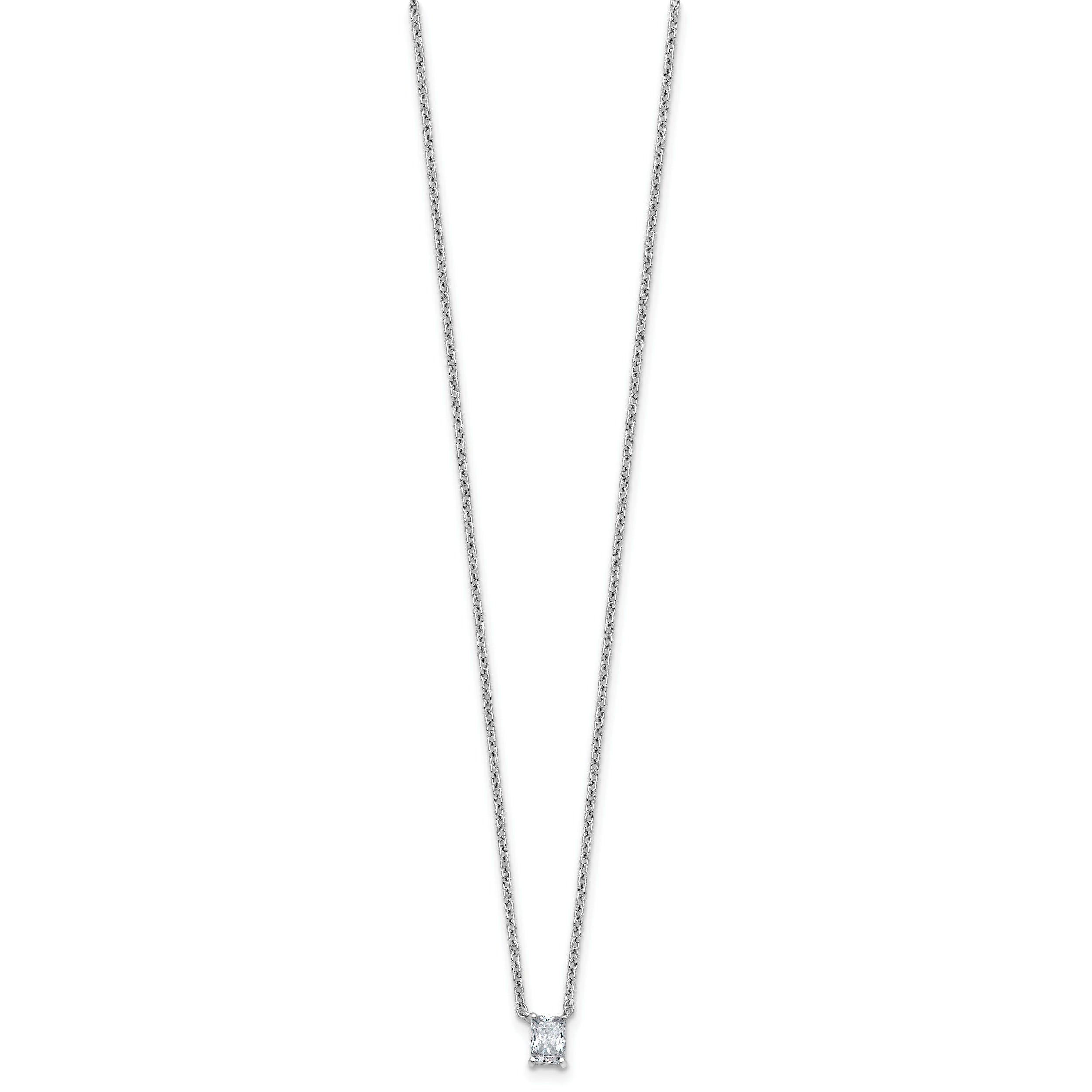 14k White Gold 1/4 carat Lab Grown Diamond VS+ F+ Radiant Complete 18 inch Four Prong Pendant Necklace