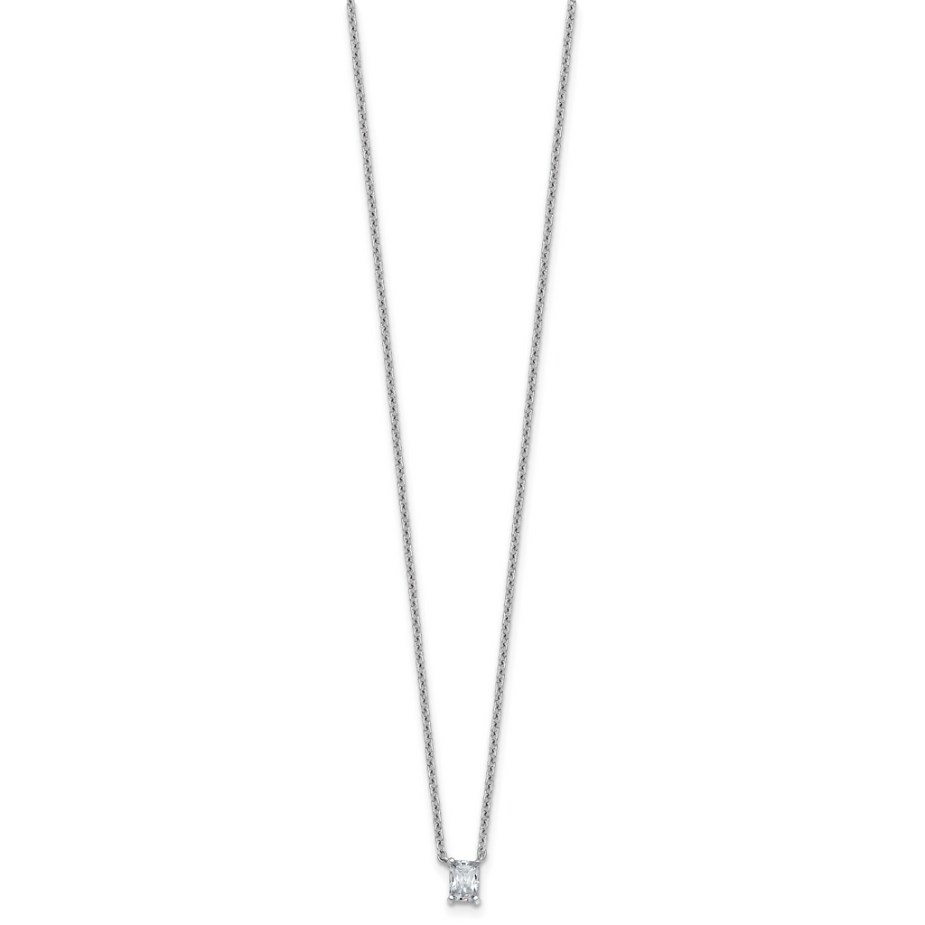 14k White Gold 1/4 carat Lab Grown Diamond VS+ F+ Radiant Complete 18 inch Four Prong Pendant Necklace