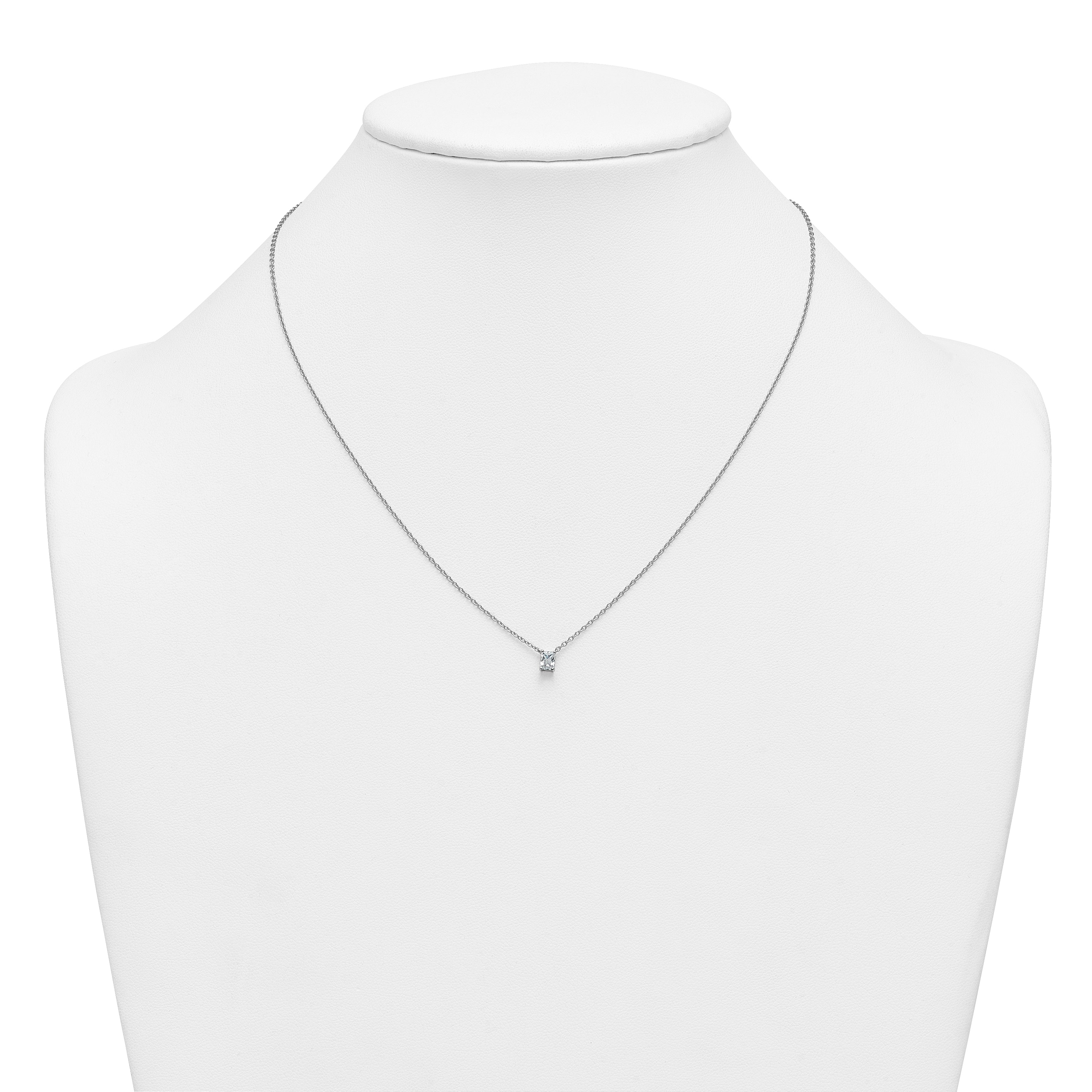 14k White Gold 1/4 carat Lab Grown Diamond VS+ F+ Radiant Complete 18 inch Four Prong Pendant Necklace