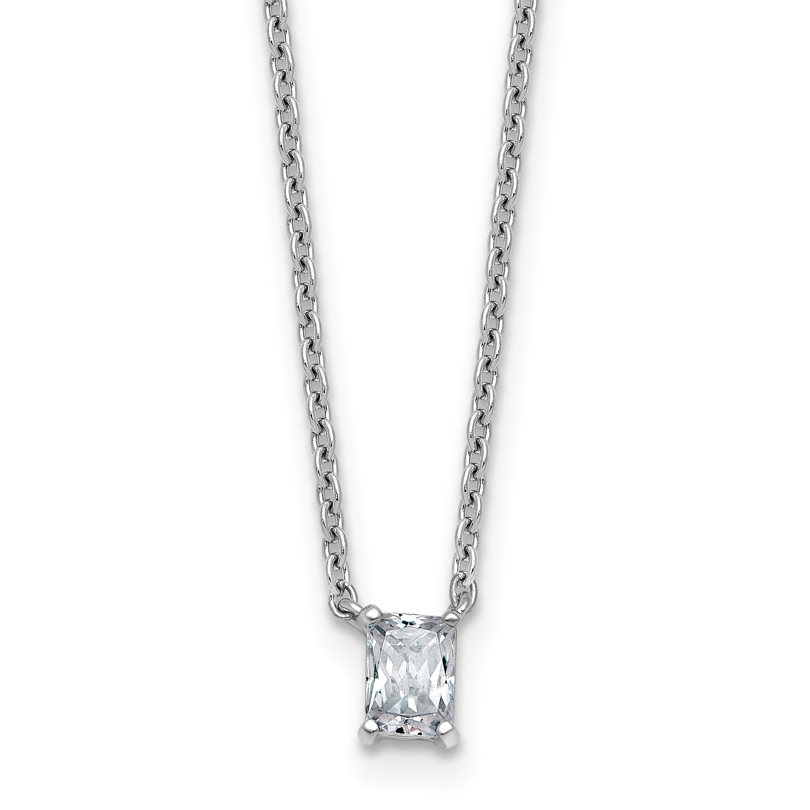 14k White Gold 1/4 carat Lab Grown Diamond VS+ F+ Radiant Complete 18 inch Four Prong Pendant Necklace Main image