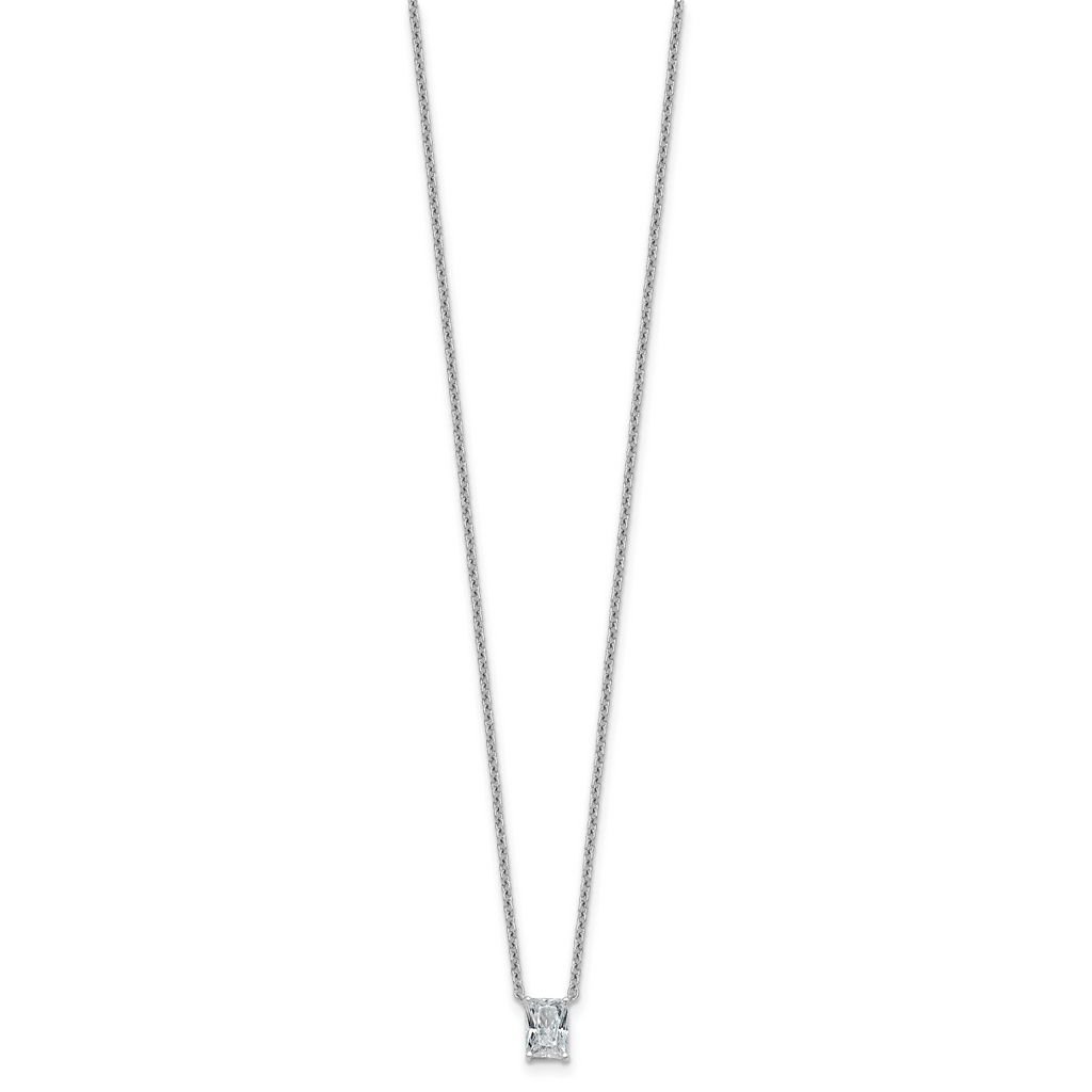 14k White Gold 1/2 carat Lab Grown Diamond VS+ F+ Radiant Complete 18 inch Four Prong Pendant Necklace