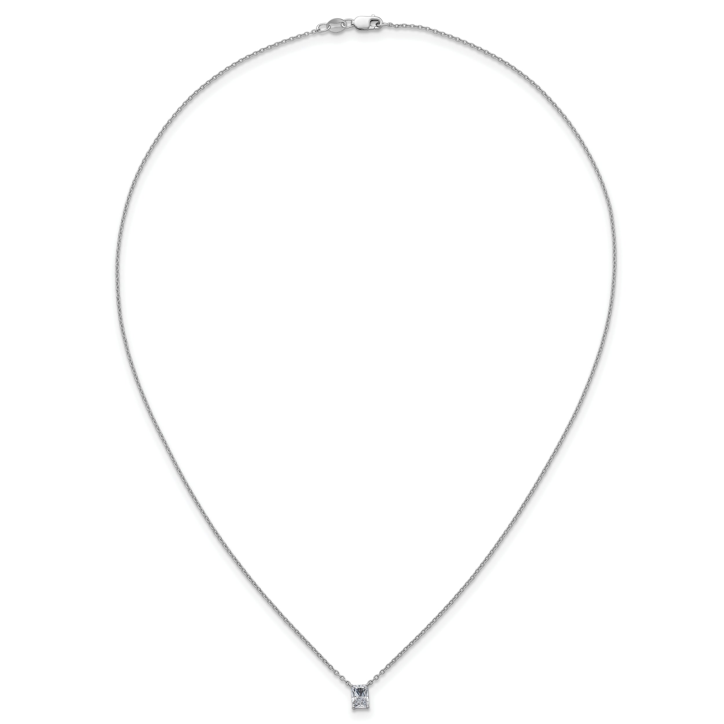 14k White Gold 1/2 carat Lab Grown Diamond VS+ F+ Radiant Complete 18 inch Four Prong Pendant Necklace