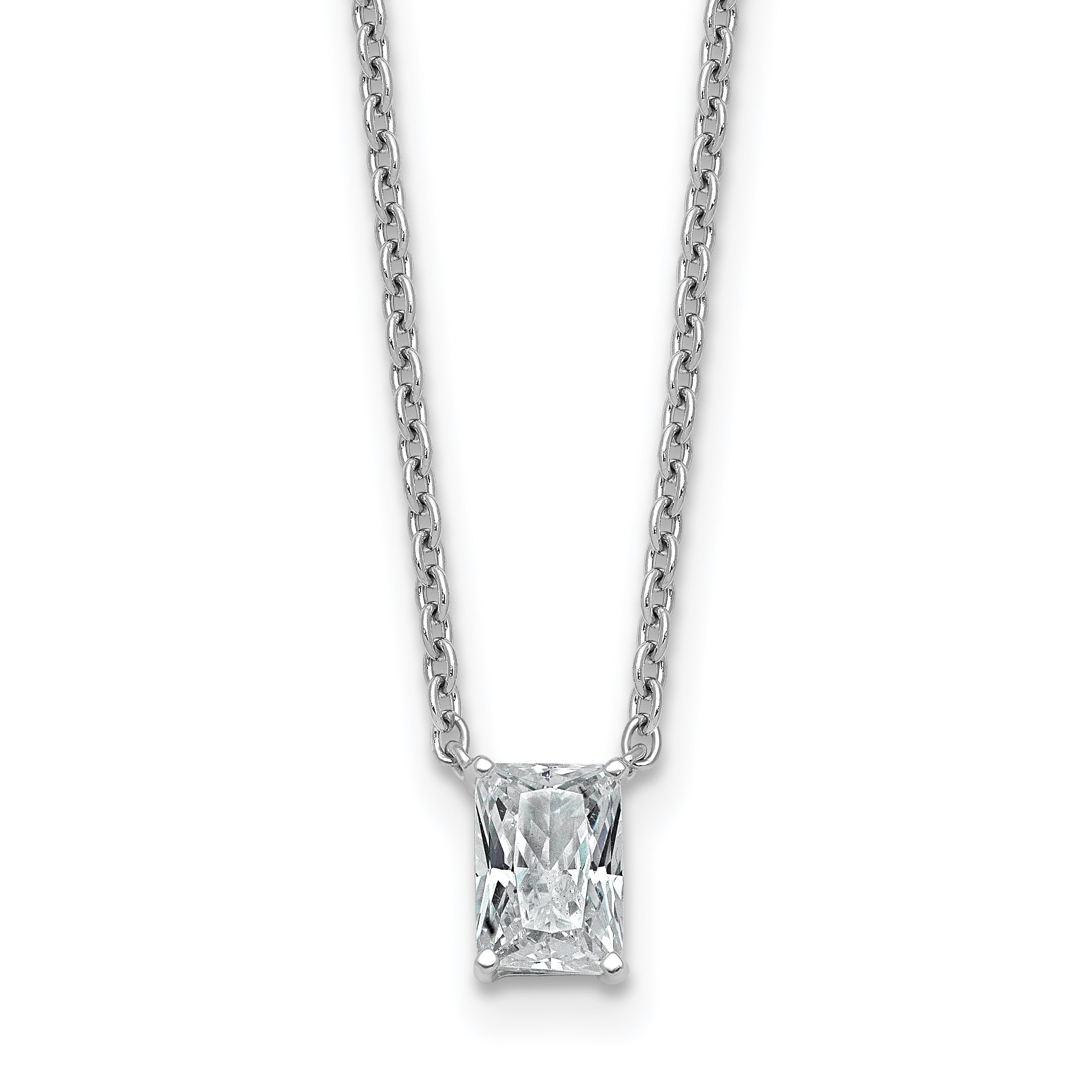 14k White Gold 1/2 carat Lab Grown Diamond VS+ F+ Radiant Complete 18 inch Four Prong Pendant Necklace Main image