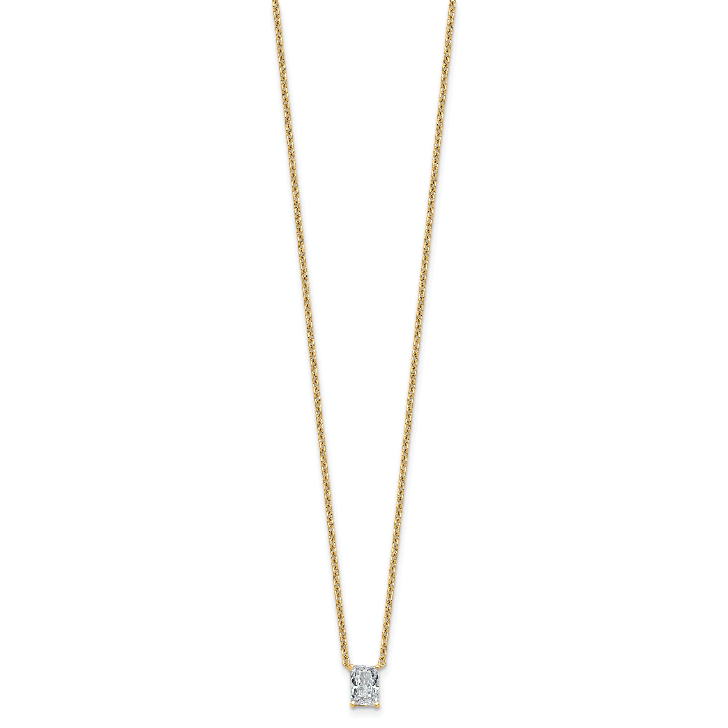 14k 1/2 carat Lab Grown Diamond VS+ F+ Radiant Complete 18 inch Four Prong Pendant Necklace