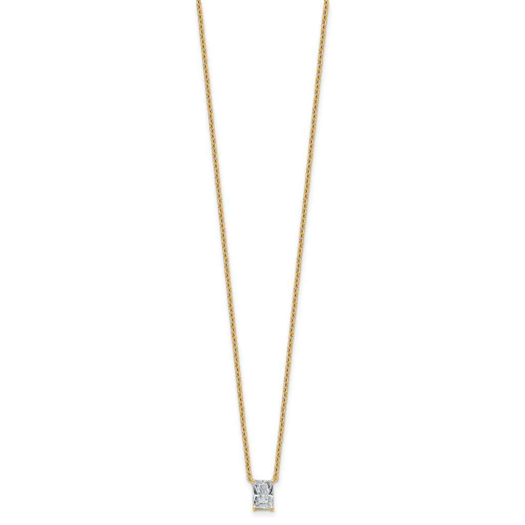 14k 1/2 carat Lab Grown Diamond VS+ F+ Radiant Complete 18 inch Four Prong Pendant Necklace