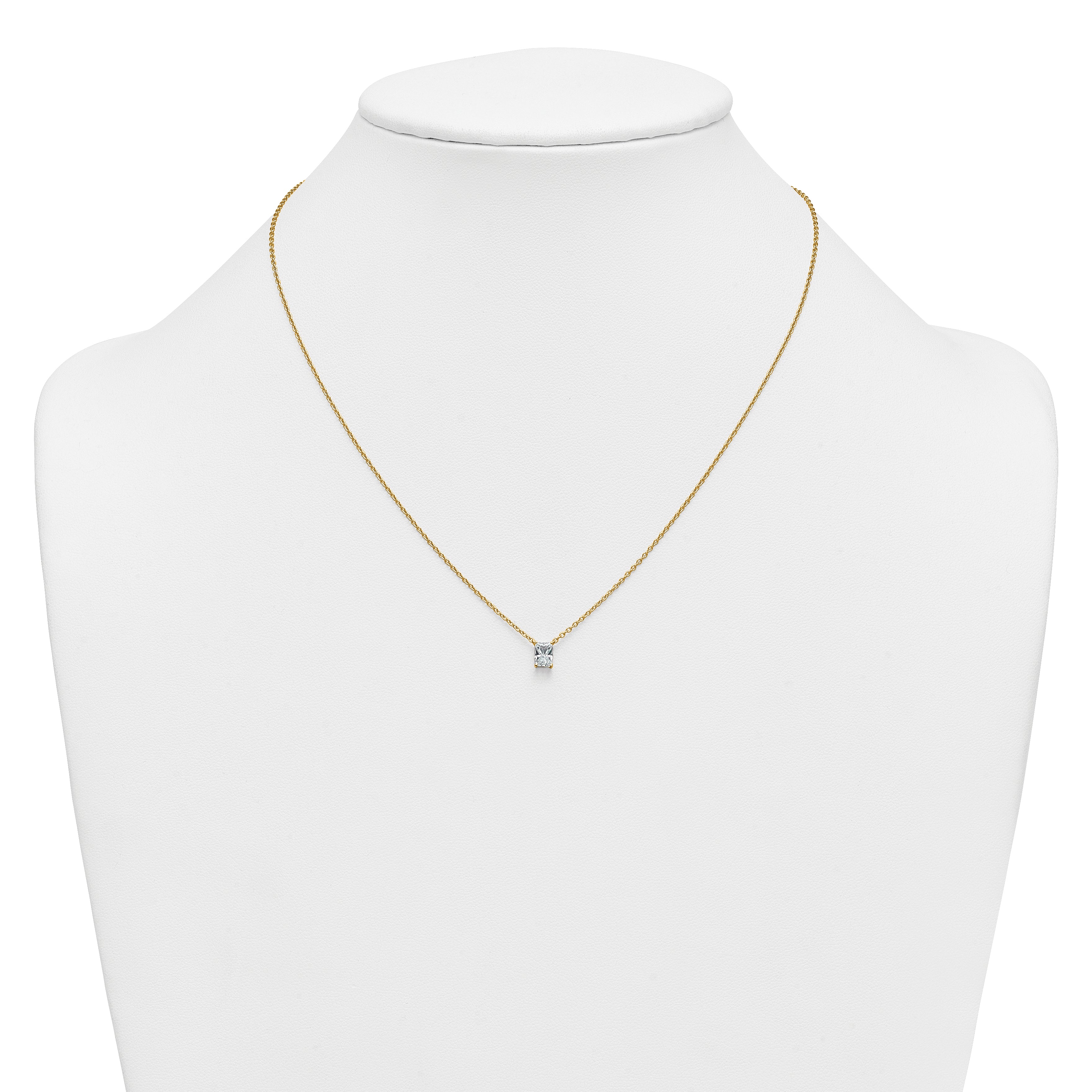 14k 1/2 carat Lab Grown Diamond VS+ F+ Radiant Complete 18 inch Four Prong Pendant Necklace