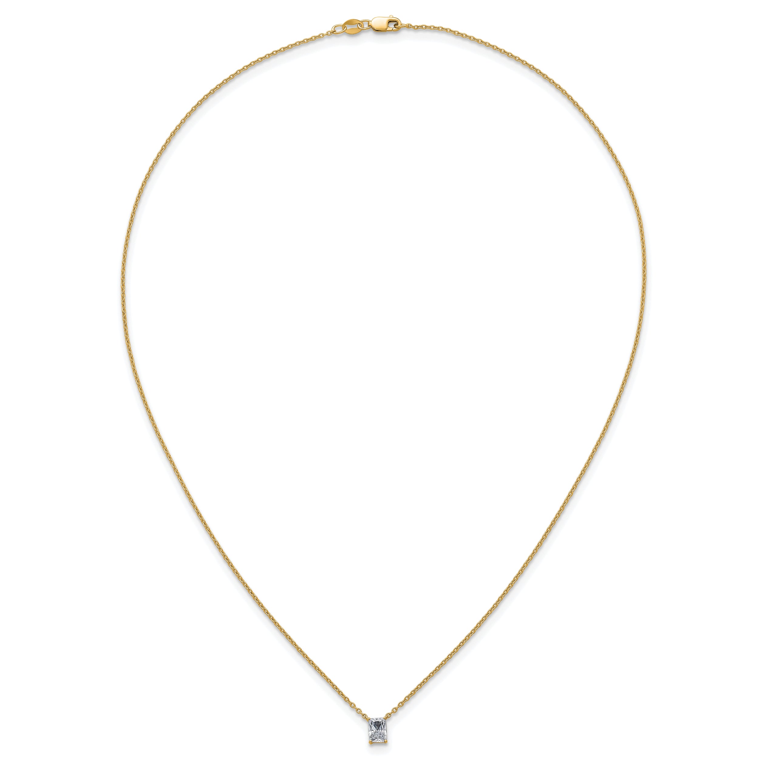14k 1/2 carat Lab Grown Diamond VS+ F+ Radiant Complete 18 inch Four Prong Pendant Necklace
