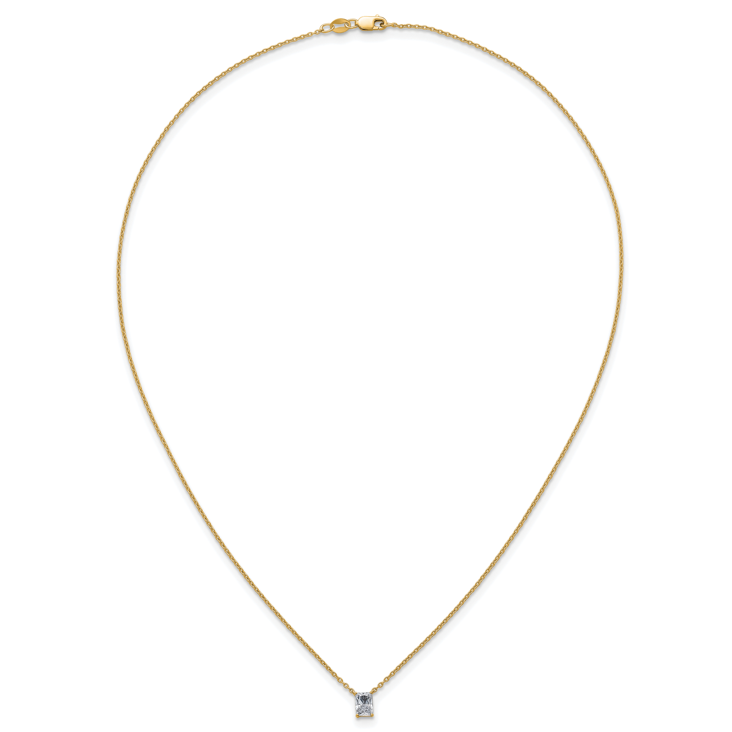 14k 1/2 carat Lab Grown Diamond VS+ F+ Radiant Complete 18 inch Four Prong Pendant Necklace