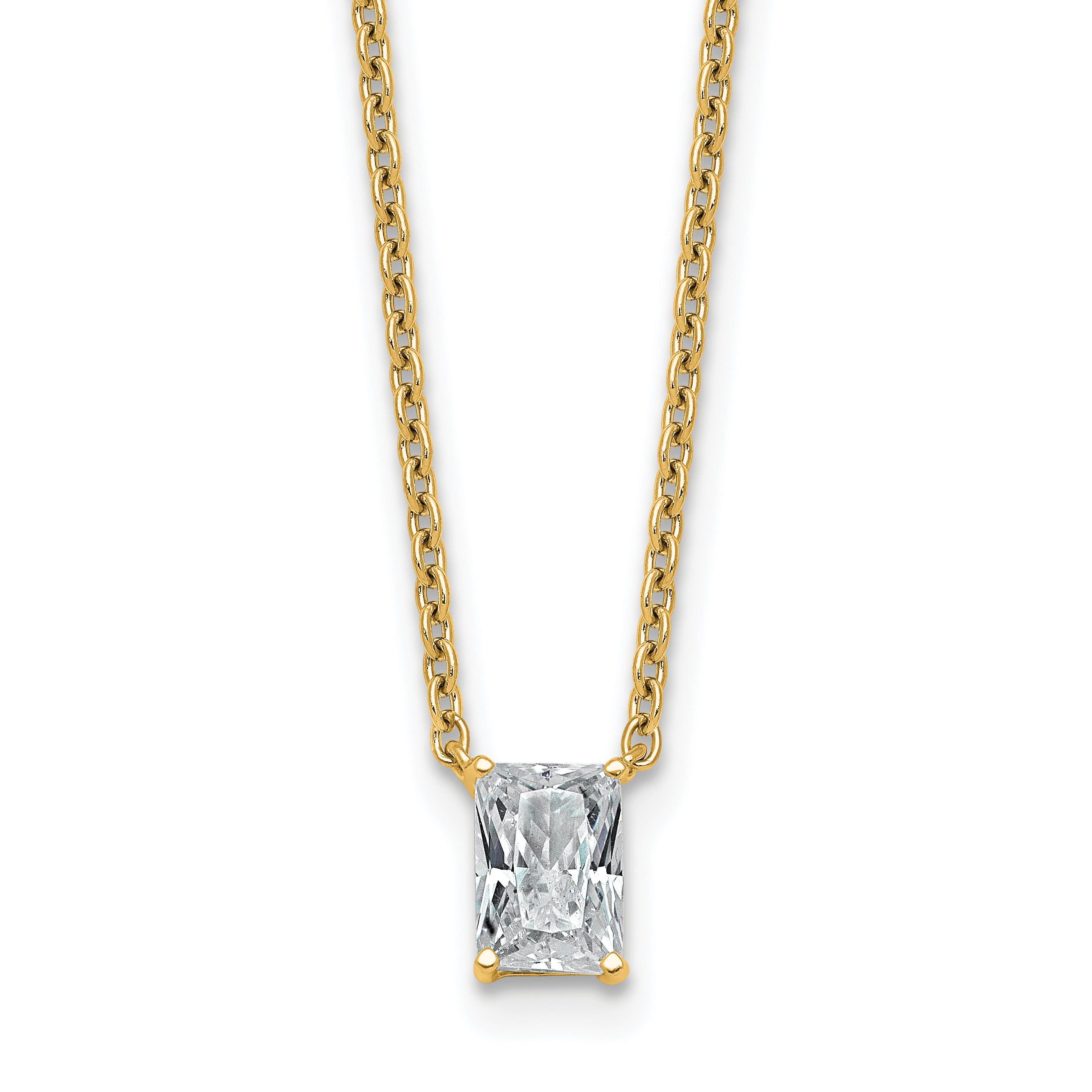 14k 1/2 carat Lab Grown Diamond VS+ F+ Radiant Complete 18 inch Four Prong Pendant Necklace