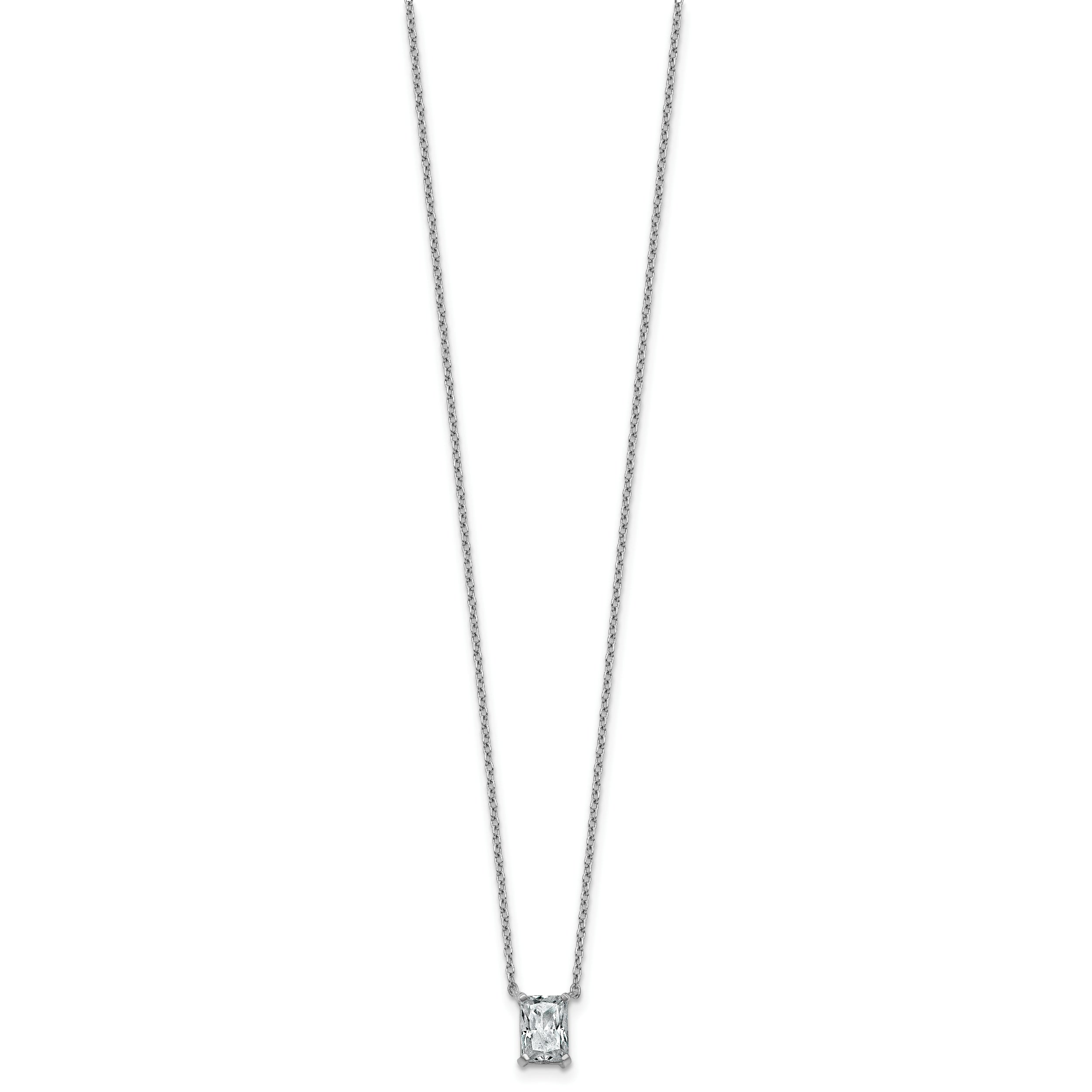 14k White Gold 3/4 carat Lab Grown Diamond VS+ F+ Radiant Complete 18 inch Four Prong Pendant Necklace