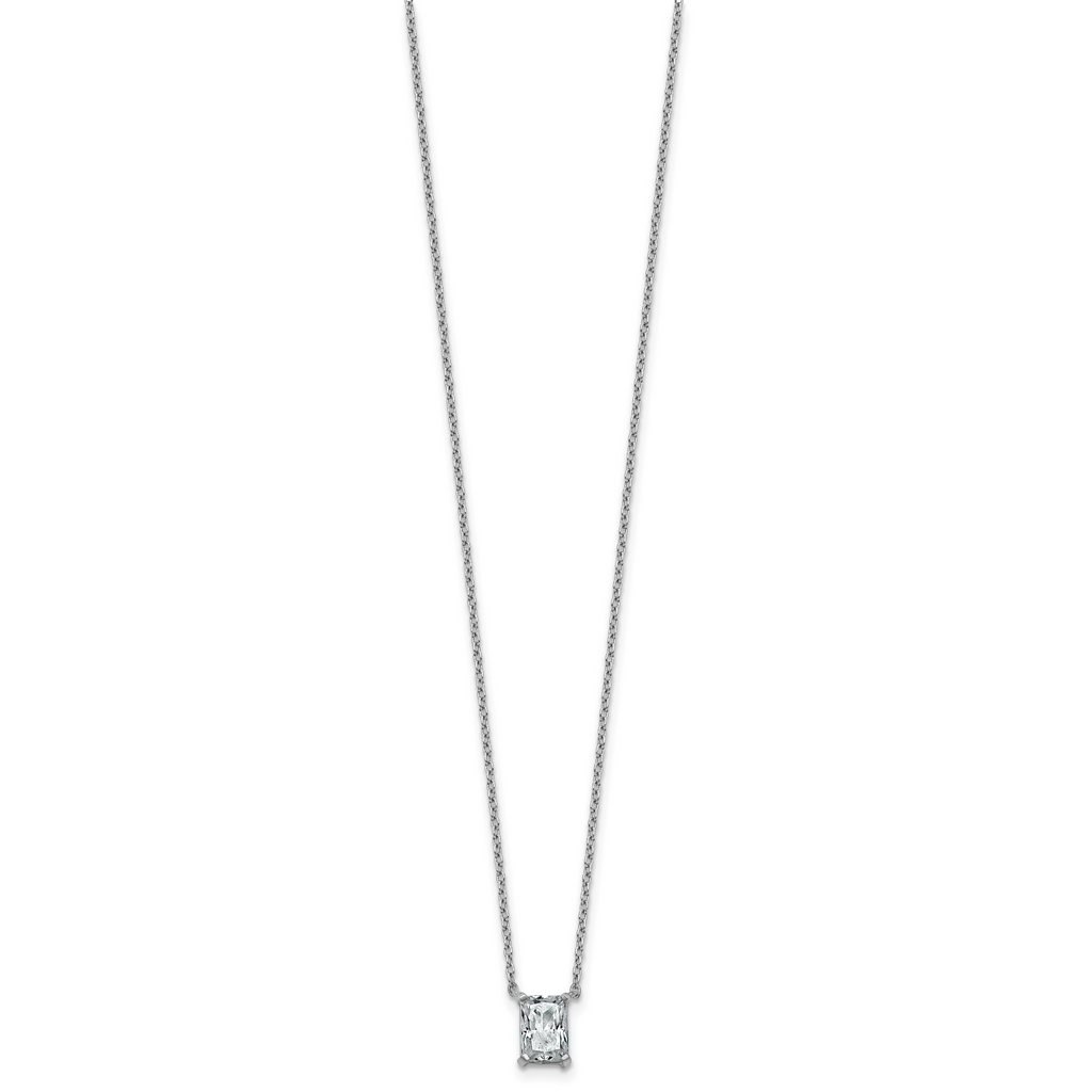14k White Gold 3/4 carat Lab Grown Diamond VS+ F+ Radiant Complete 18 inch Four Prong Pendant Necklace
