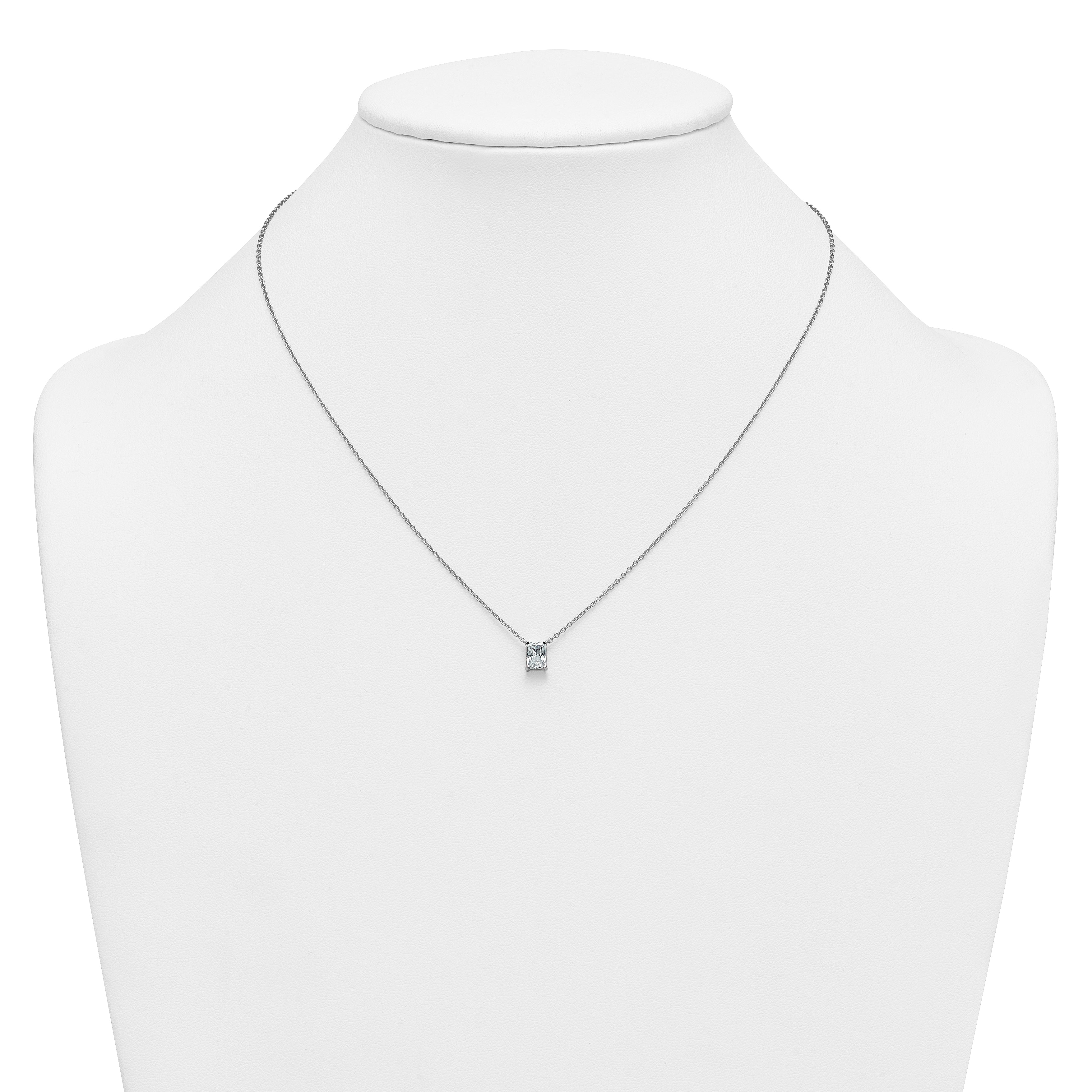 14k White Gold 3/4 carat Lab Grown Diamond VS+ F+ Radiant Complete 18 inch Four Prong Pendant Necklace